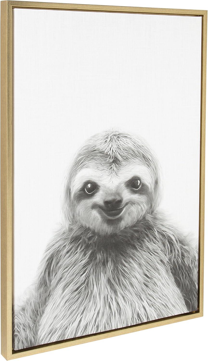 33" x 23" Sylvie Sloth Animal Print And Portrait By Simon Te Tai Framed Wall Canvas - Kate & Laurel