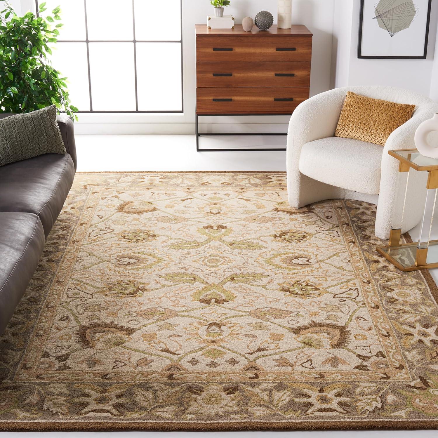 SAFAVIEH Anatolia Venice Traditional Wool Area Rug, Ivory/Brown, 8' x 10'