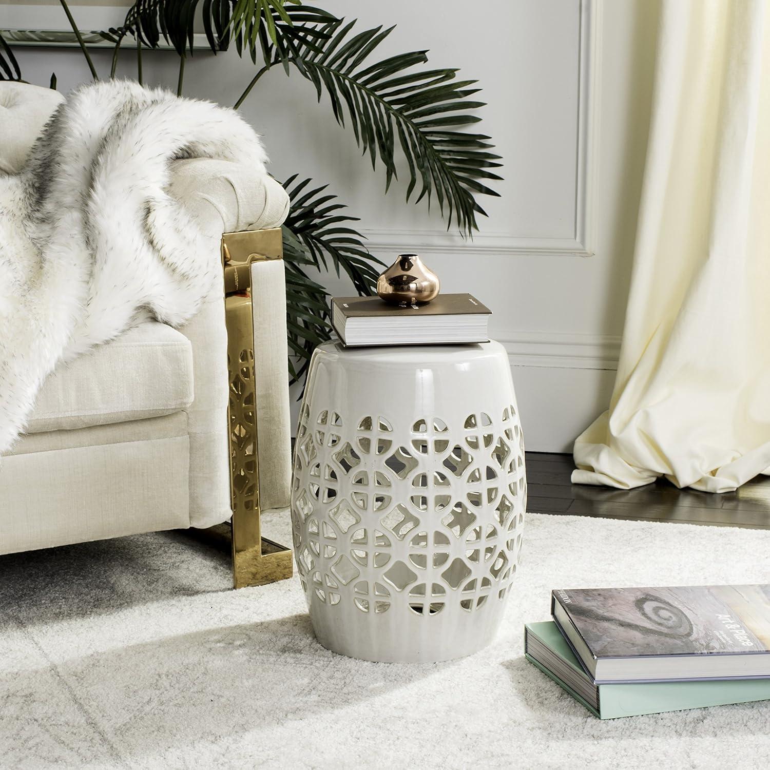 Circle Lattice Garden Stool - Indoor/Outdoor - ACS4508 - Creme - Safavieh