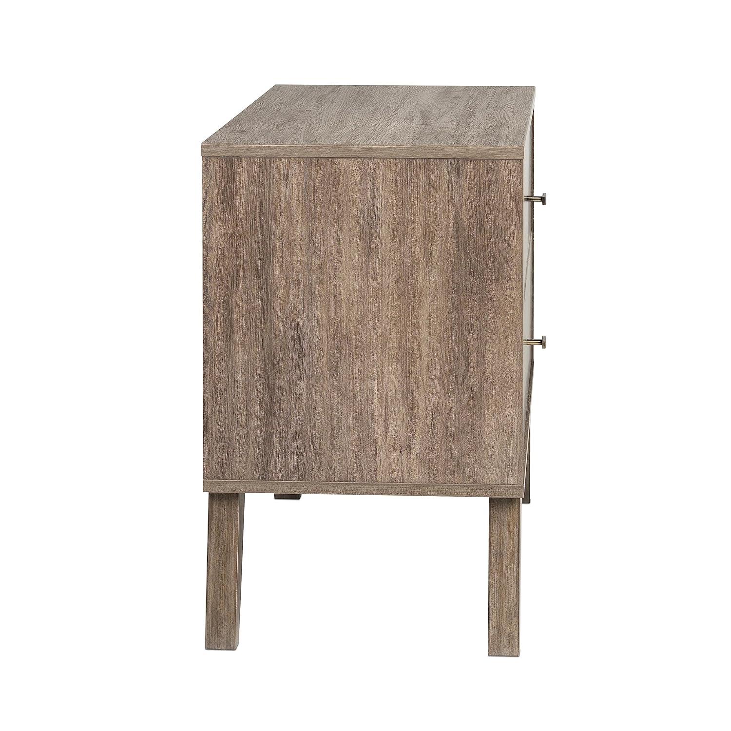 Prepac Mid Century Modern 2 Drawer Wide Nightstand Drifted Gray : Rubberwood Construction, Rectangle Shape, 25" Height