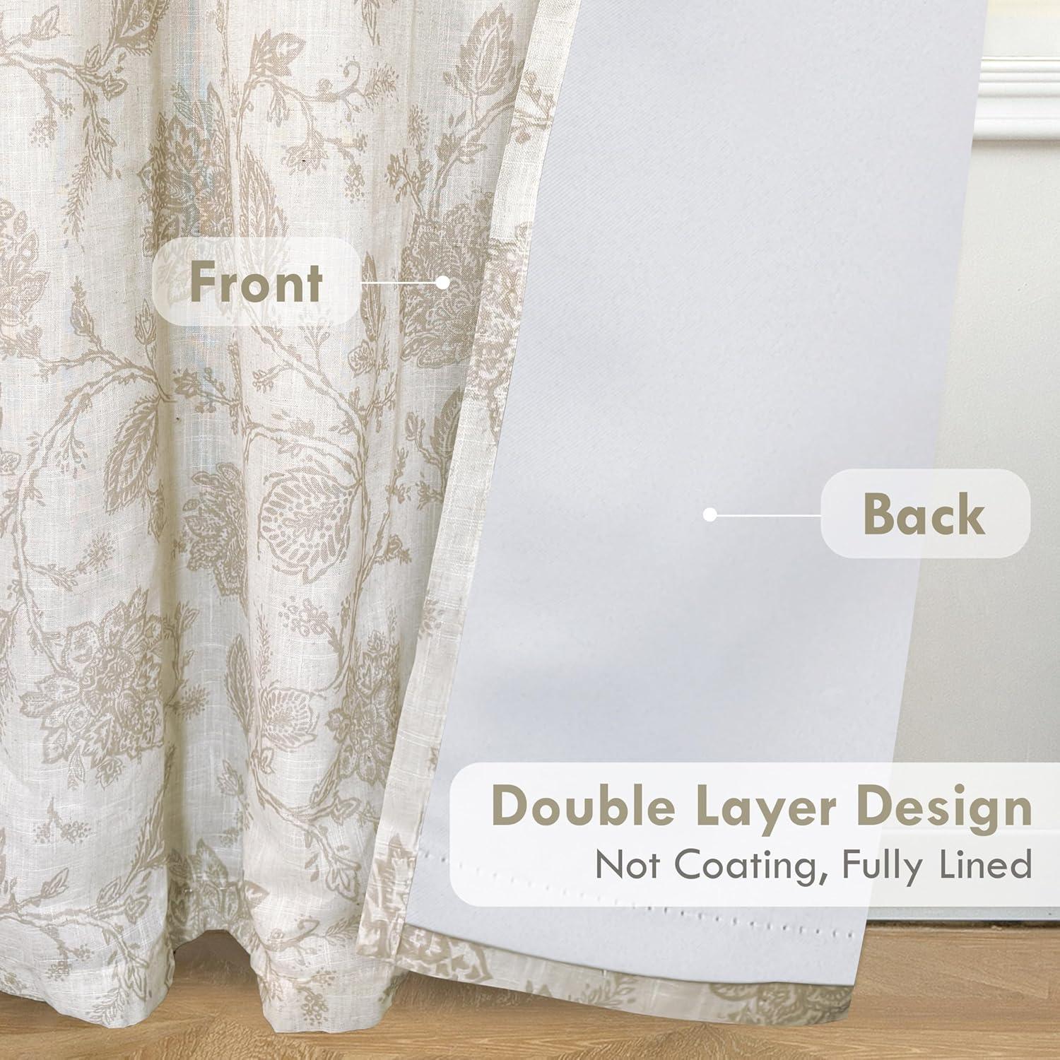 DriftAway Freda Jacobean Floral Linen Blend Lined Thermal Insulated Room Darkening Blackout Grommet Window Curtains 2 Layers 2 Panels Each 52 Inch by 63 Inch Taupe Beige