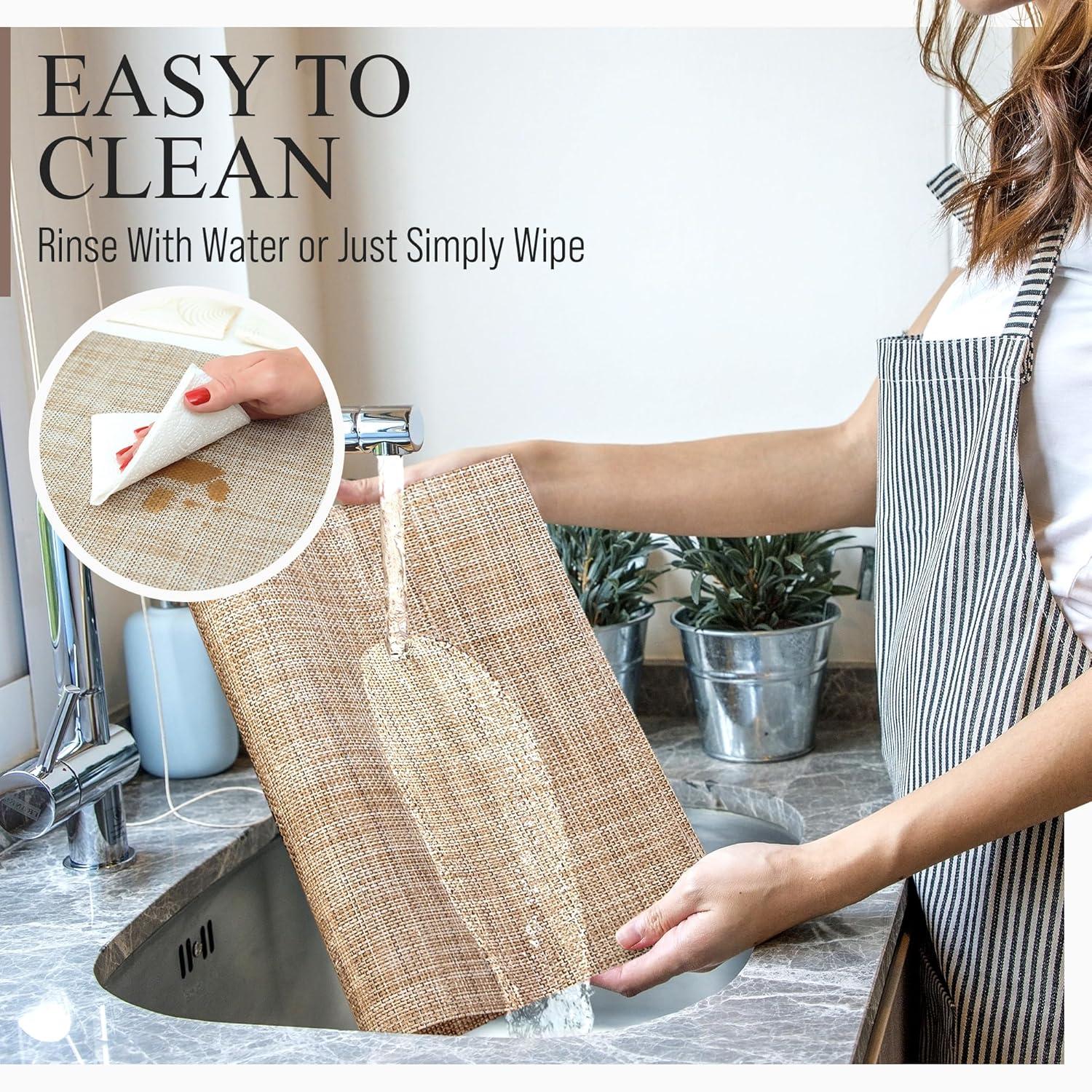 CraftyCrocodile Placemats Set of 4 - Classic Vinyl Dining Table Place Mats 12 x 18 Inch Caramel