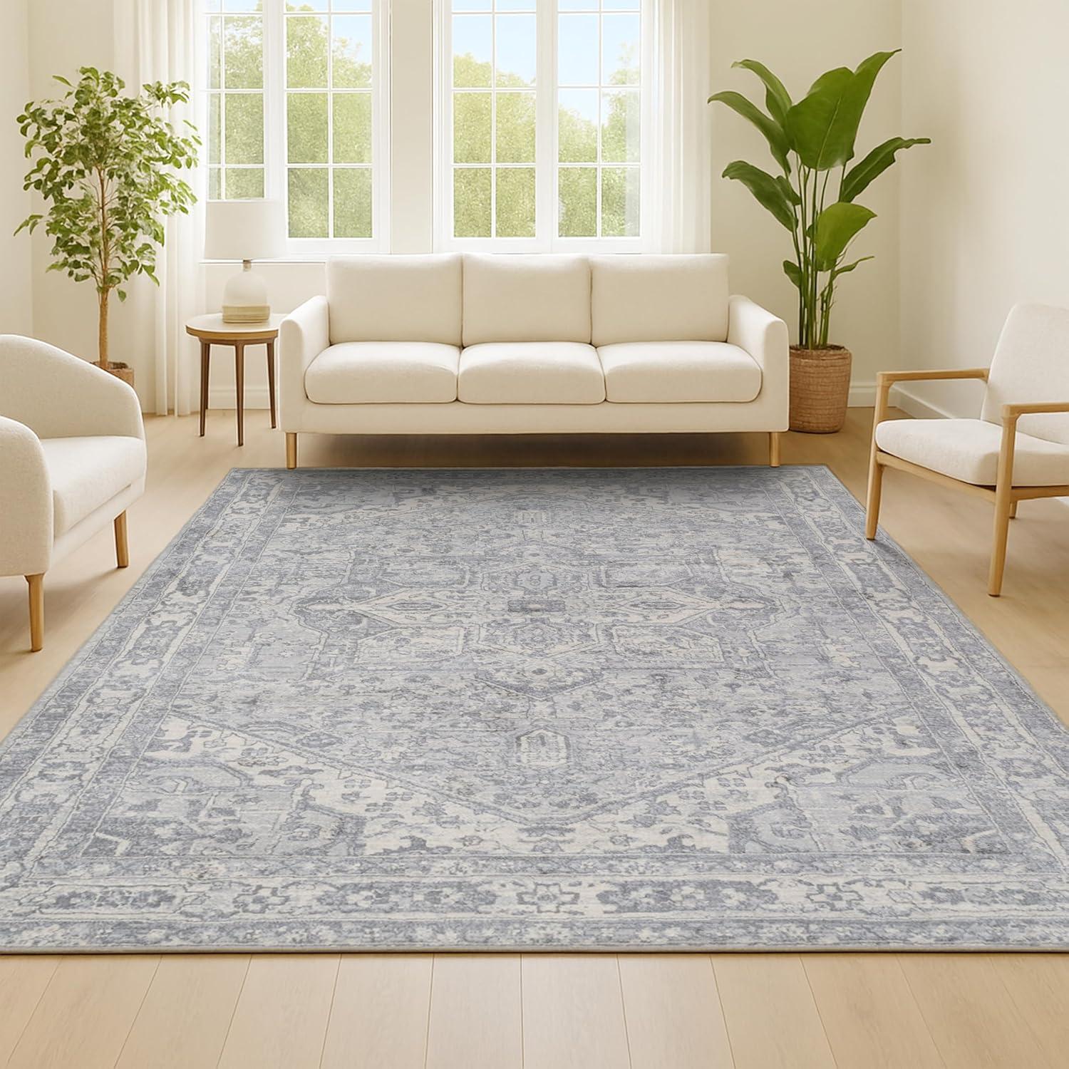 4' X 6' Modern Persian Vintage Medallion Area Rug, Light Gray/Ivory - JONATHAN Y
