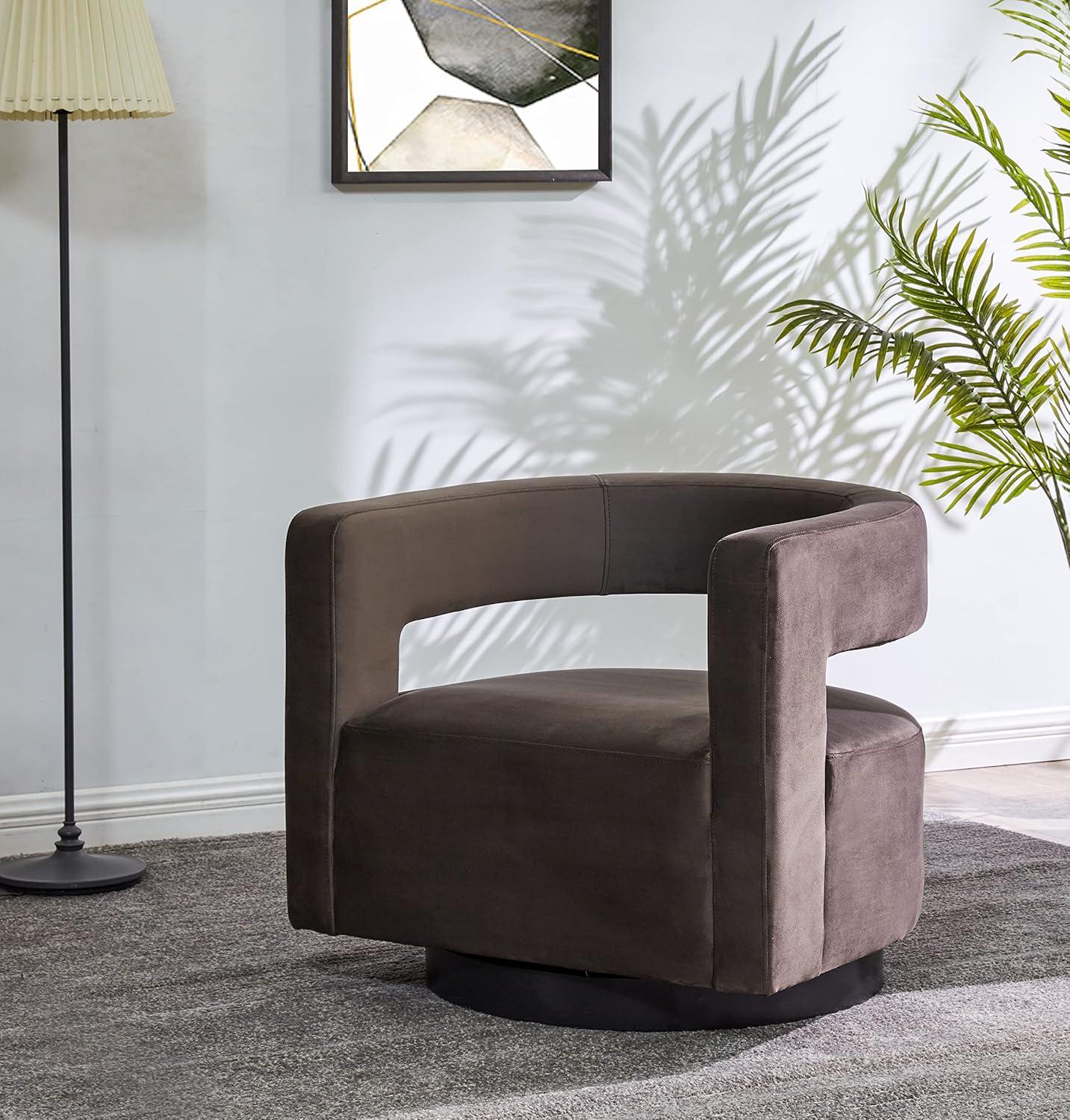 SAFAVIEH Couture Edgar Modern Velvet Solid Swivel Armchair, Dark Brown