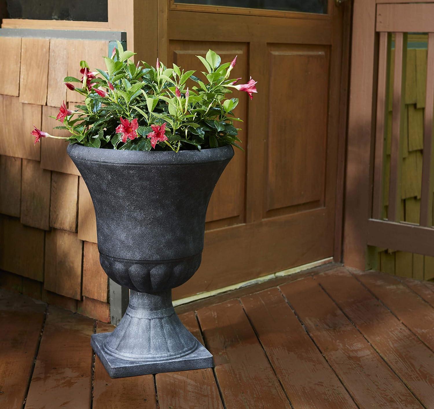 Southern Patio EB-029816 Winston 16 Inch Diameter Resin Ceramic Indoor Outdoor Garden Planter Urn Pot for Flowers, Herbs, Vegetables and Plants, Black