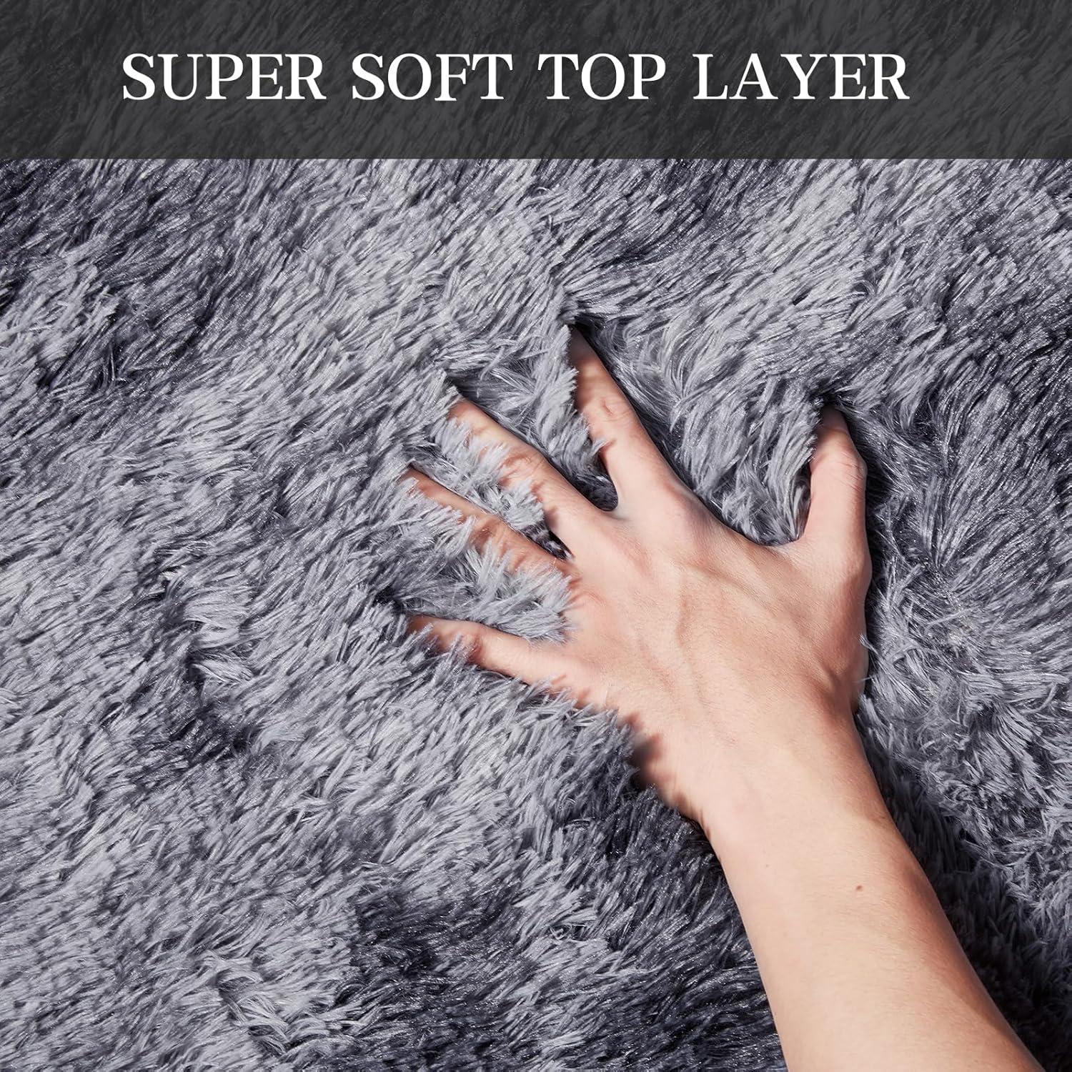9X12 Feet High Pile Tie-Dye Rug, Dark Grey, Area Rug for Living Room, Plush Shag Carpet for Kids Room, Extra Large Fuzzy Rug, Soft Home Decor