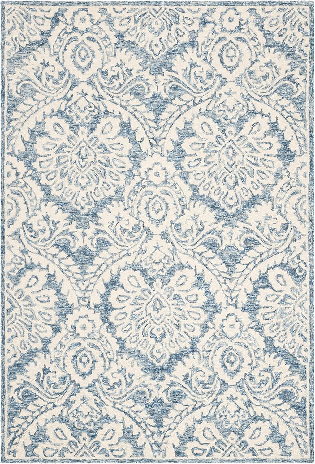 Ivory and Blue Handmade Wool Tufted Area Rug, 2' x 3'