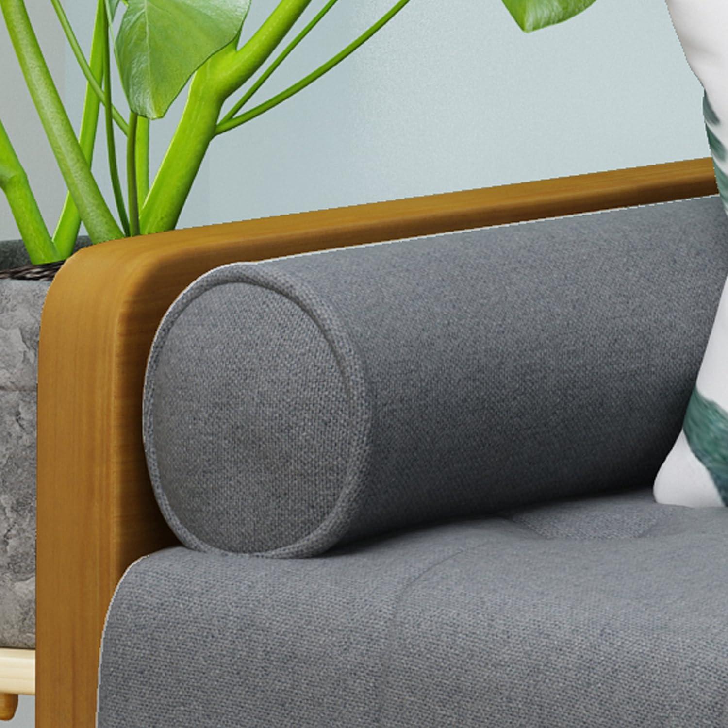 GDFStudio Aidan Mid Century Modern 72.25" Tufted Upholstered 3 Seater Sofa,Gray/Dark Walnut/Gold