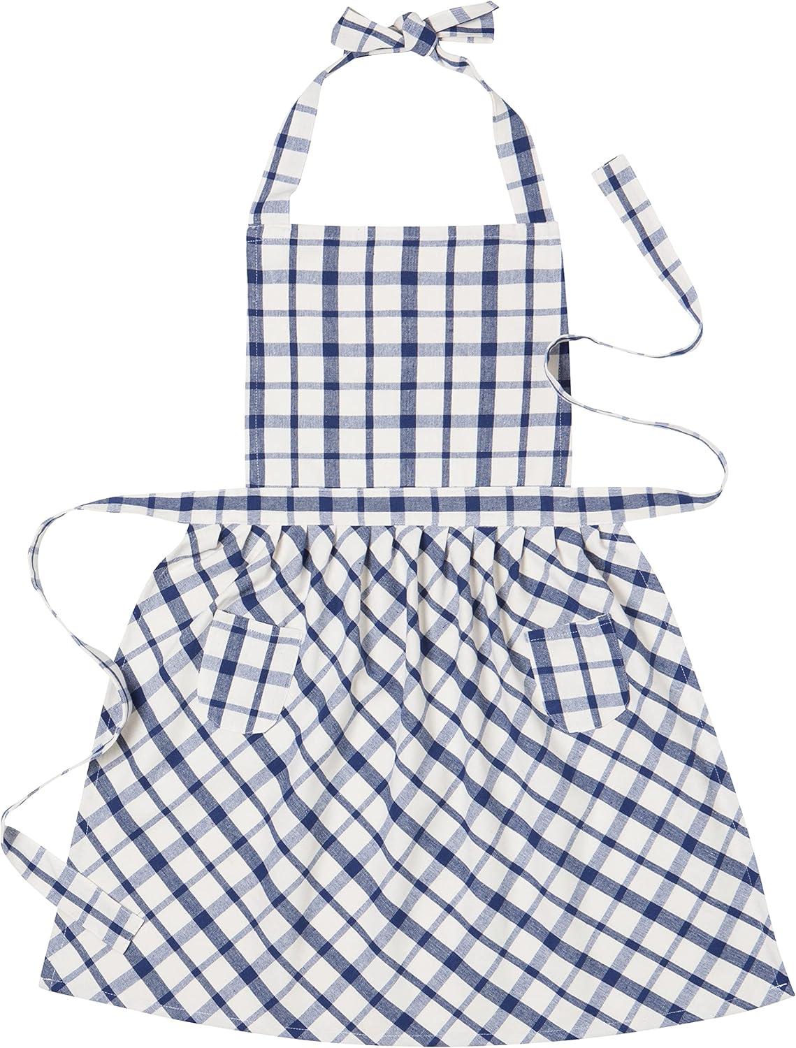 Blue and White Plaid Cotton Blend Vintage Bib Apron