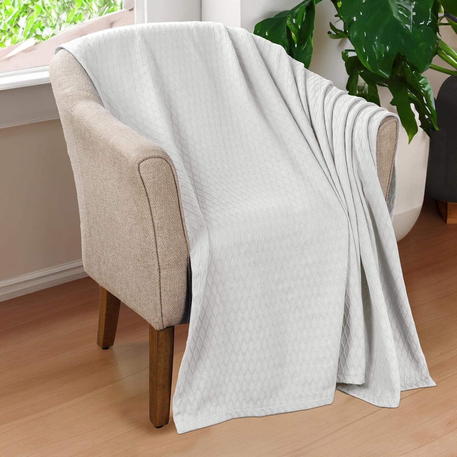 Superior Dobbyweave Knit Cotton Blanket, All Season Breathable Bed Blanket Throw Size, Platinum