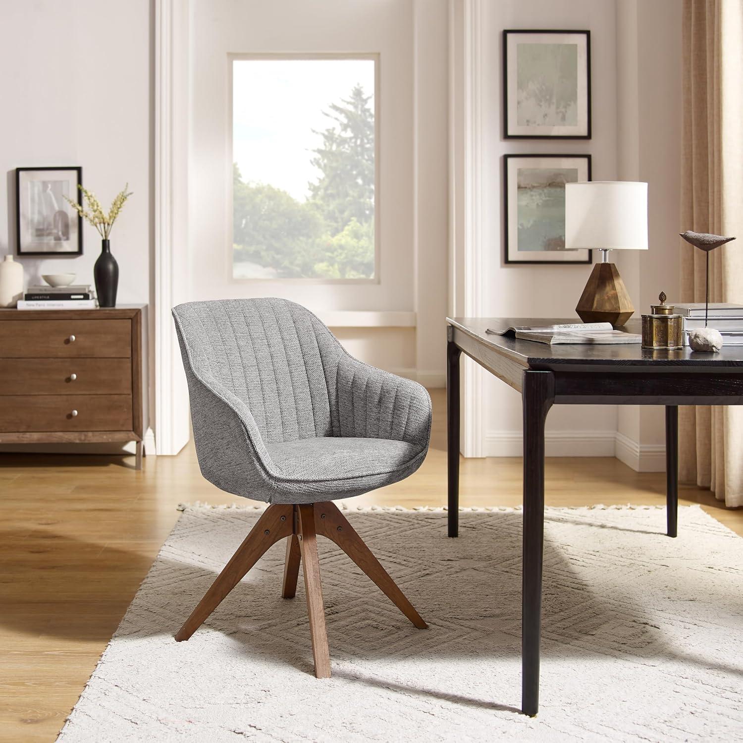 Grey Fabric and Wood Swivel Accent Arm Chair