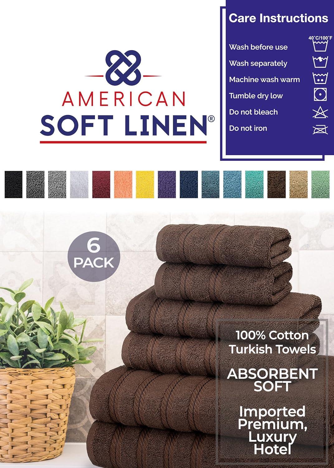 American Soft Linen Bekos 6 Piece Towel Set, 100% Cotton Bath Towel Set for Bathroom, Brown