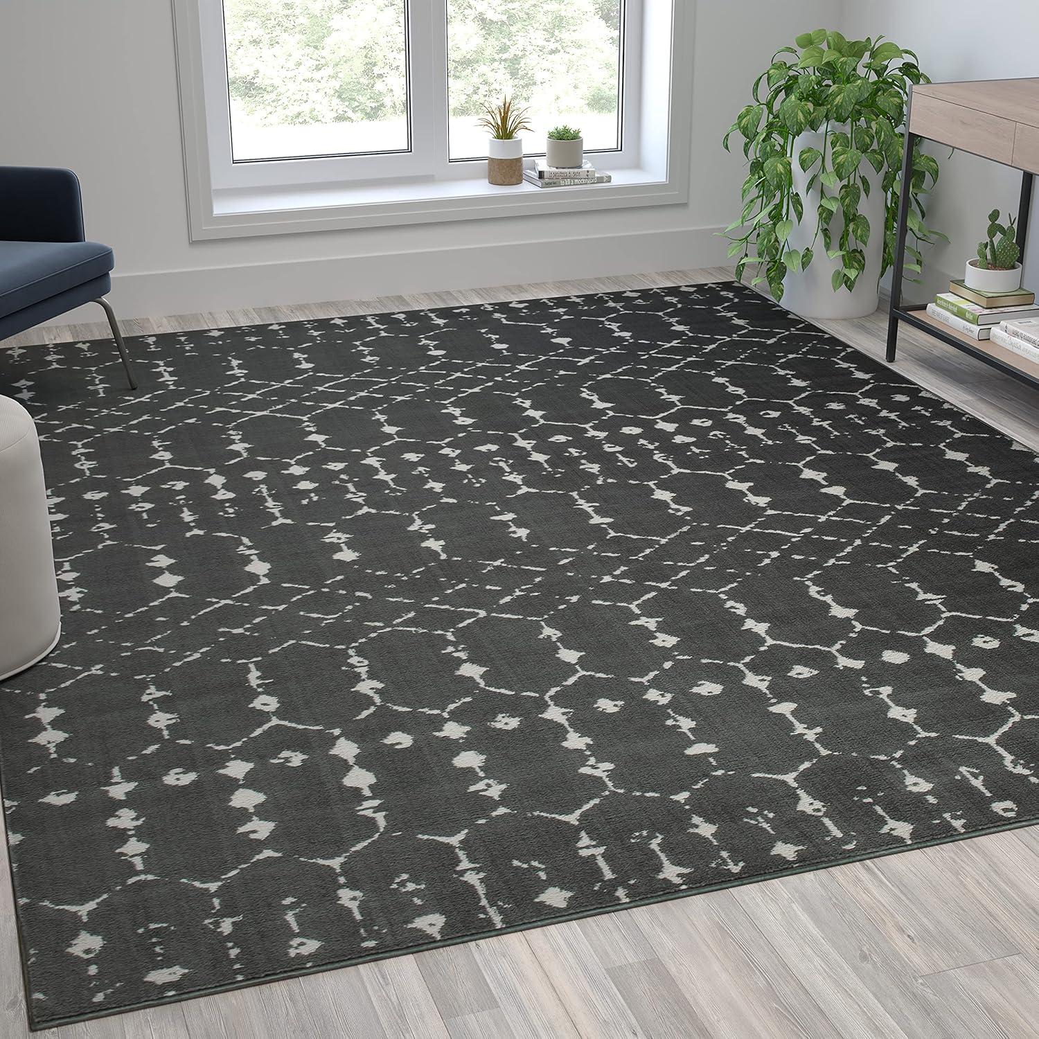 Bohemian Geometric 8' x 10' Dark Gray and Ivory Synthetic Rug