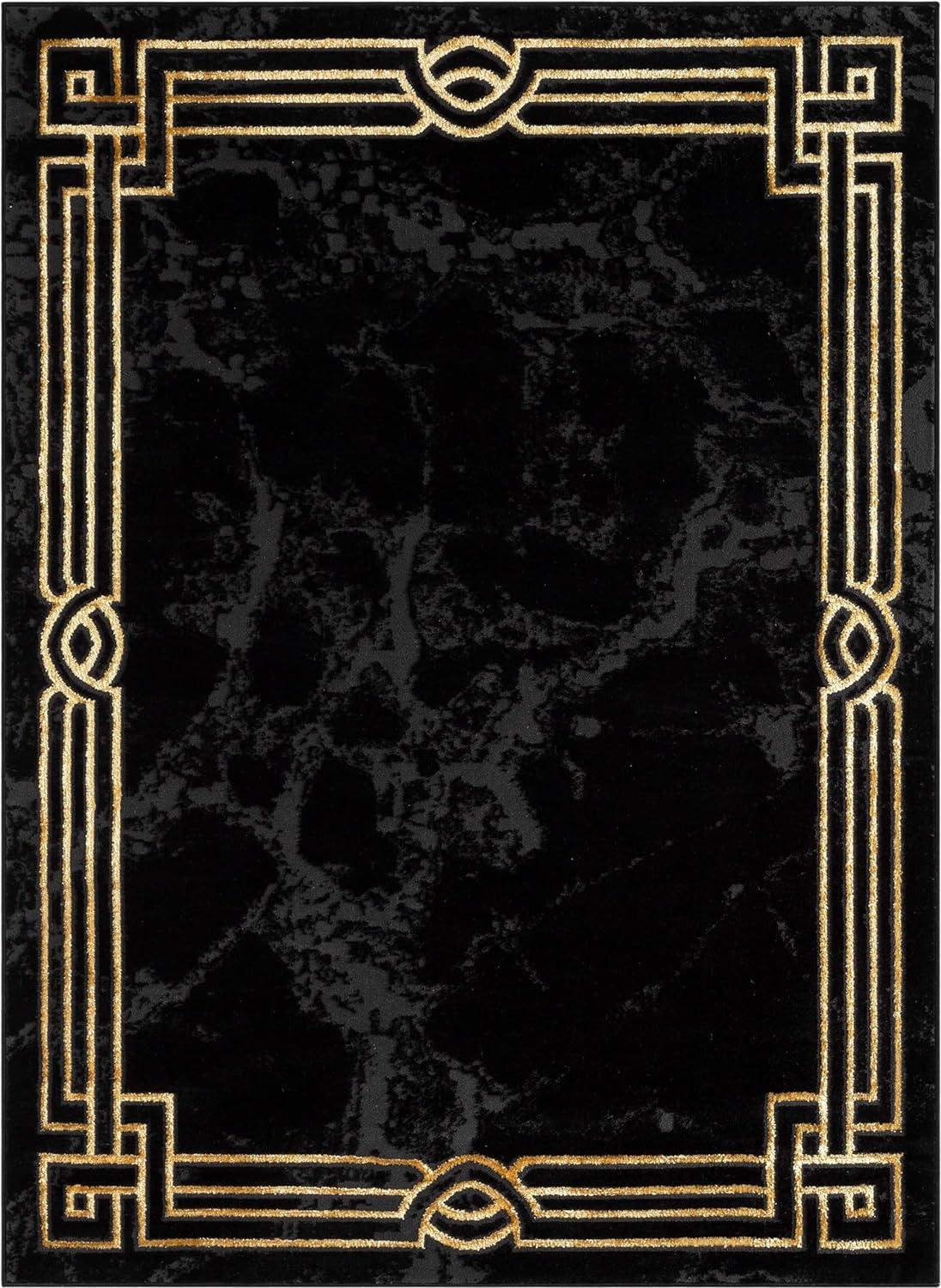 FairmontMarble Abstract Black Gold Glam Area Rug for Living Room, Bedroom, Dining Room and Hallway