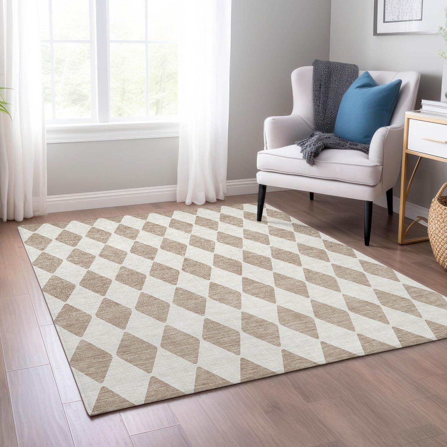 Taupe Diamond Pattern Synthetic 9' x 12' Reversible Area Rug