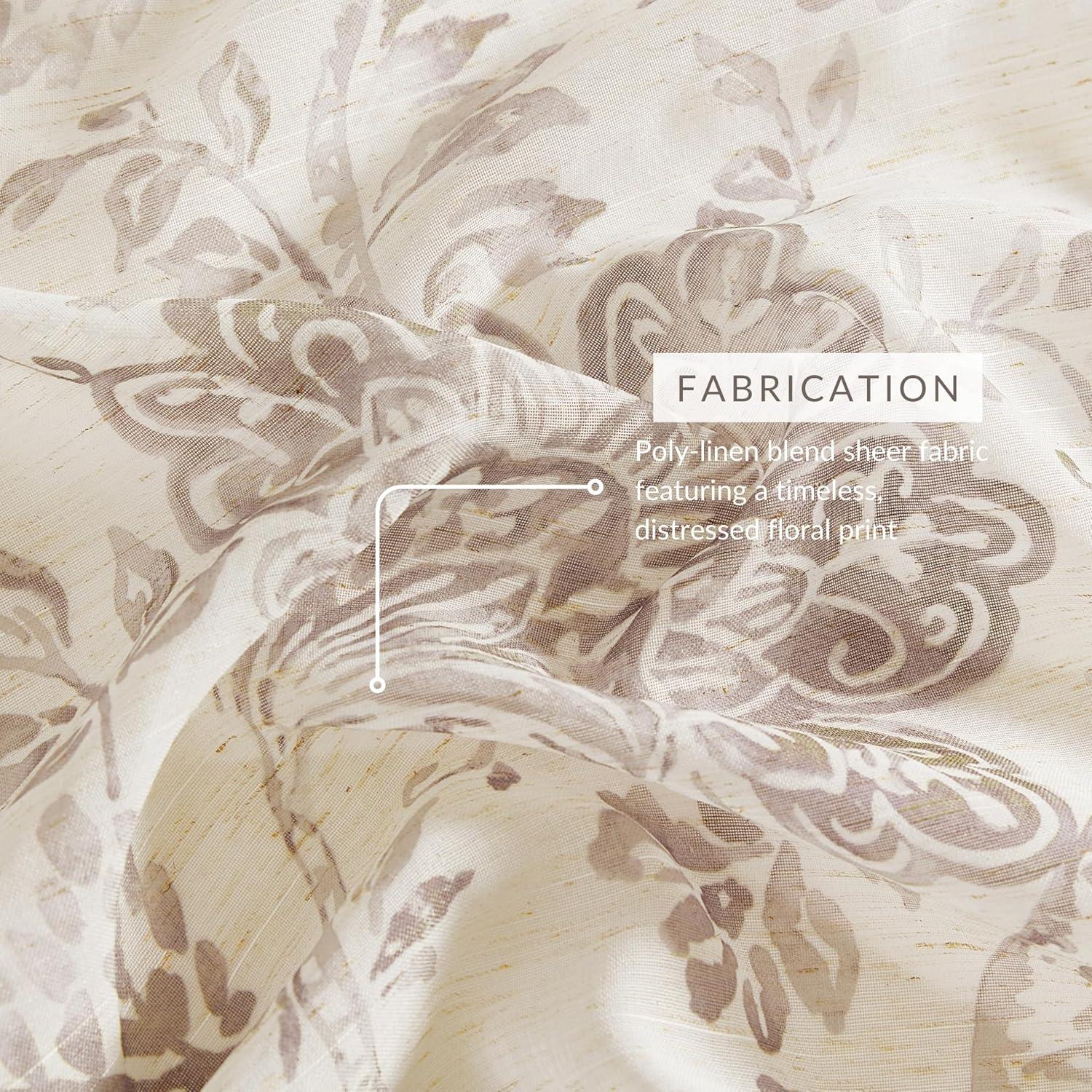 Westport Floral Tie-Top Cottagecore Sheer Single Window Curtain Panel - 52" x 95" - Flax - Elrene Home Fashions