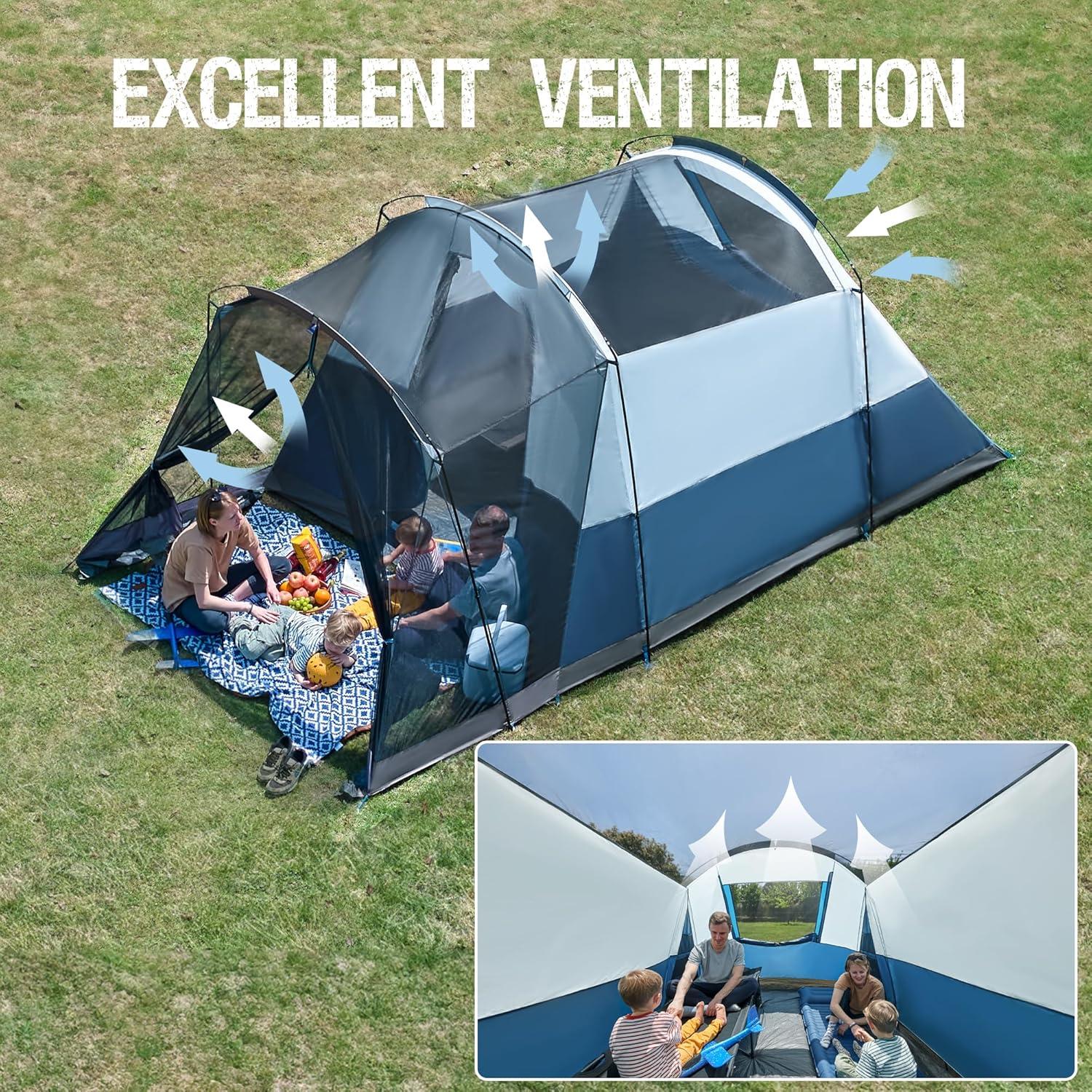 Blue and Gray 6-Person Tunnel Camping Tent with Screen Room