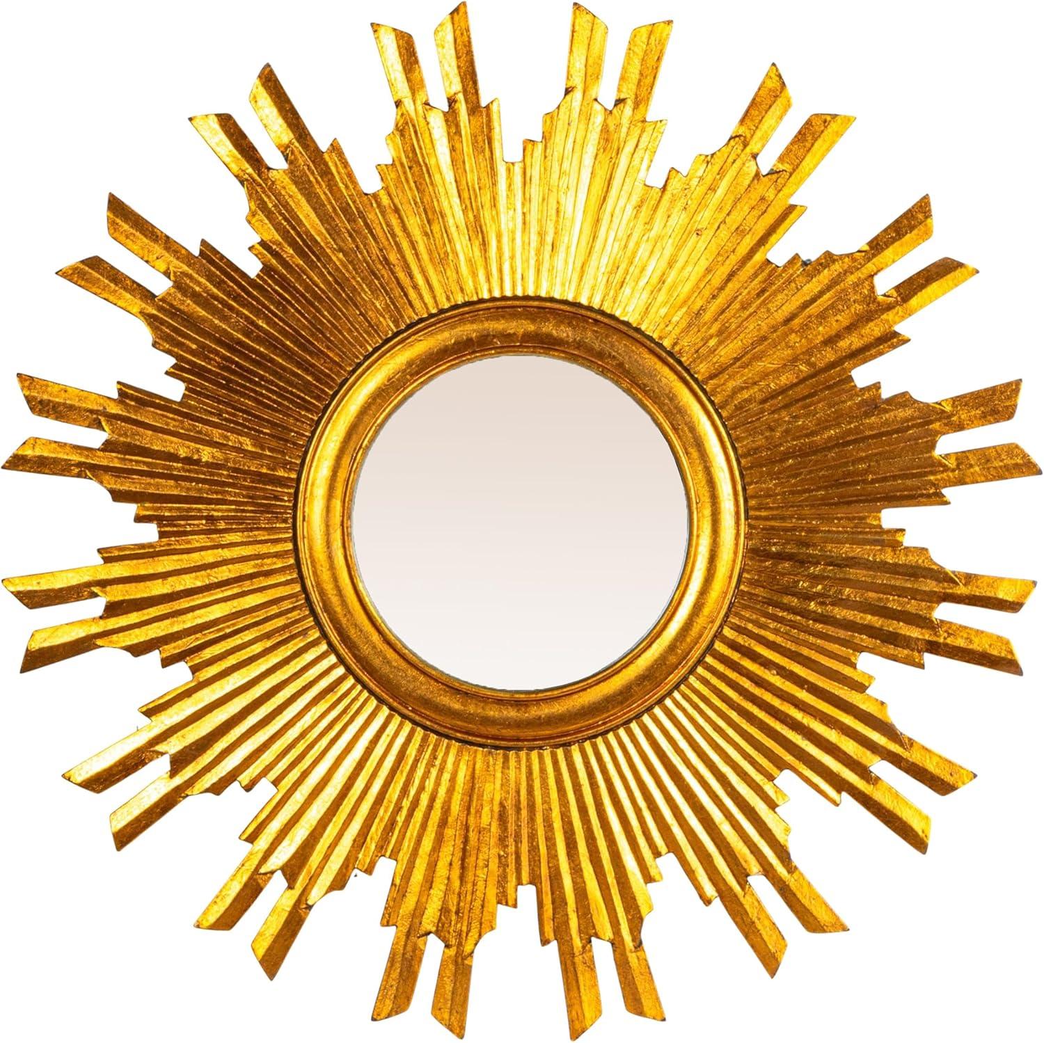 35.5" Round Wood Sunburst Wall Mirror Gold Finish - Storied Home: Eclectic Foyer Accent, MDF Composite