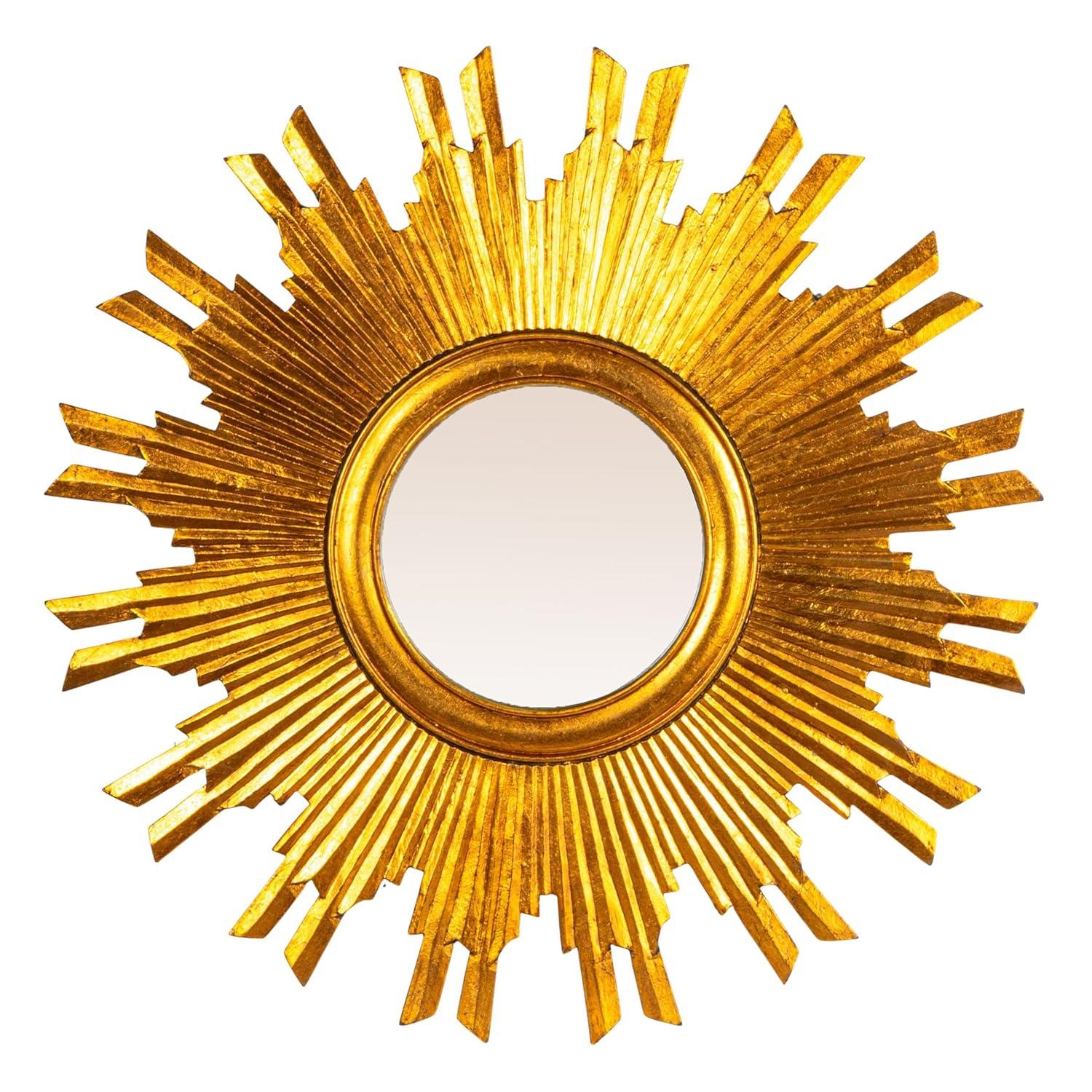 35.5" Round Wood Sunburst Wall Mirror Gold Finish - Storied Home: Eclectic Foyer Accent, MDF Composite