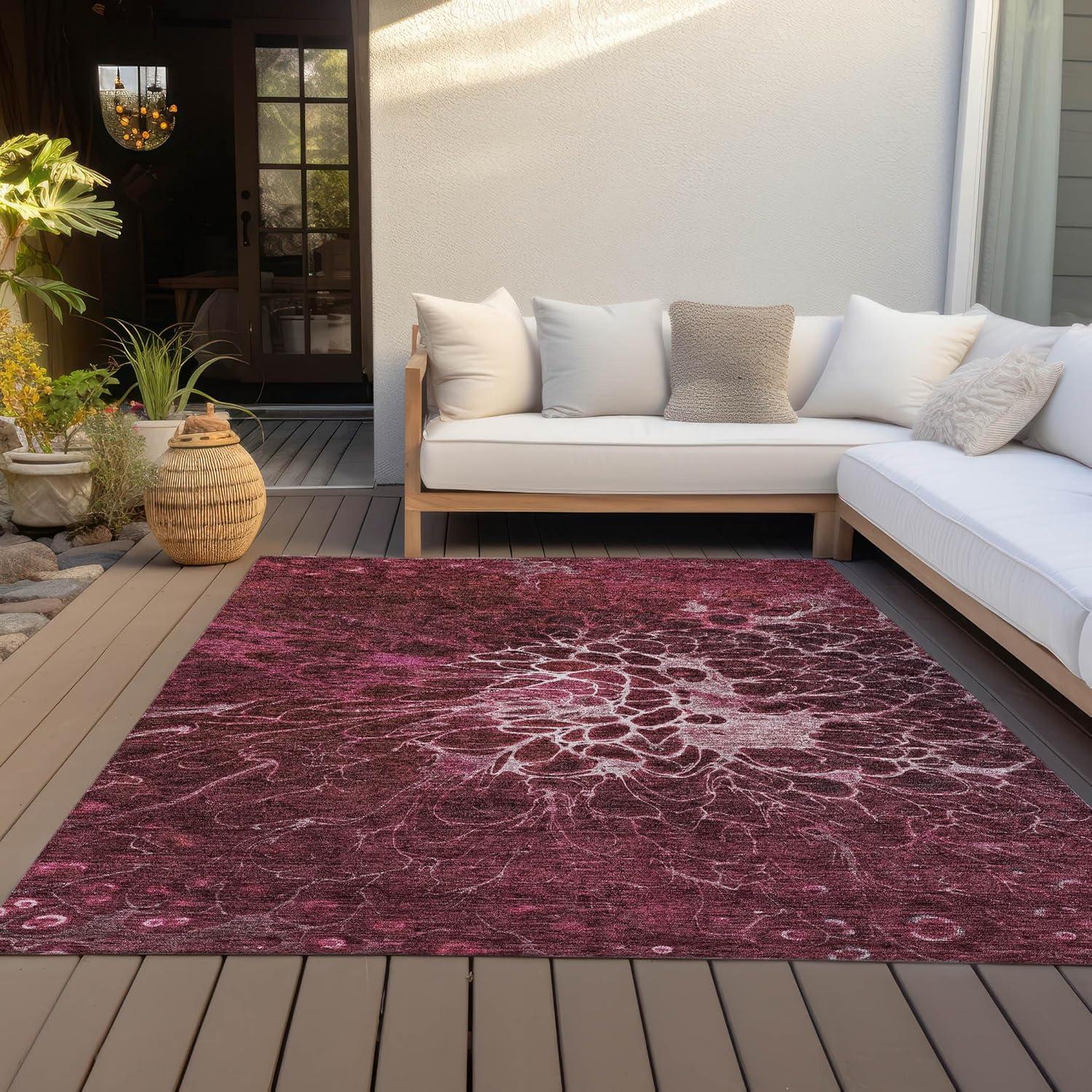 Addison Rugs Machine Washable Indoor/ Outdoor Chantille Modern Floral Rug Merlot - 5' x 7'6"