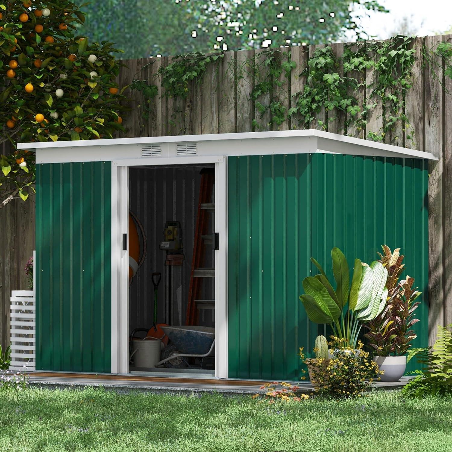 Outsunny Metal Garden Storage Shed Tool House with Sliding Door Spacious Layout & Durable Construction for Backyard, Patio, Lawn