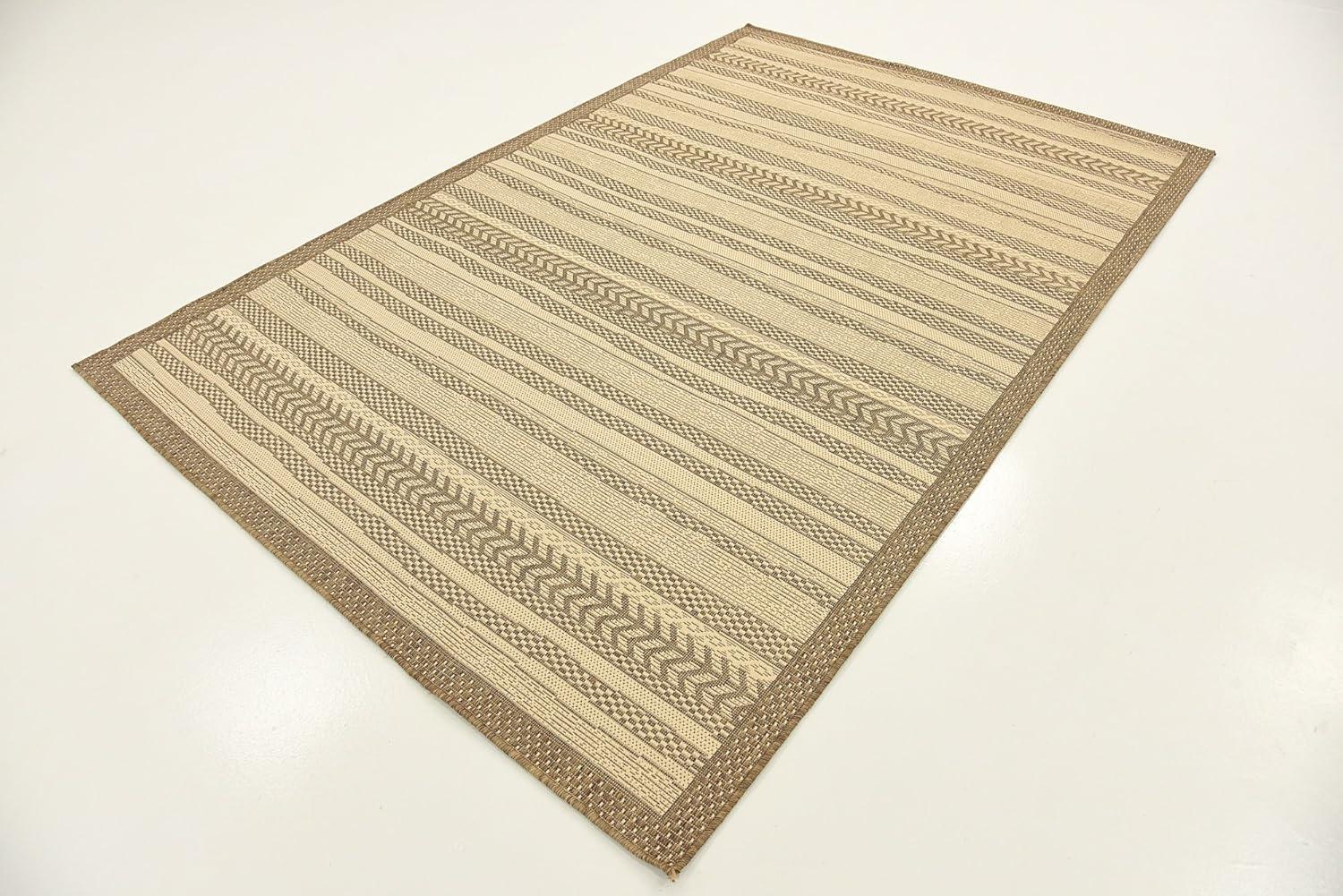 Unique Loom Lines Outdoor 5 x 8 (ft) Loomed Polypropylene Brown/Beige Rectangular Indoor/Outdoor Geometric French Country Area rug