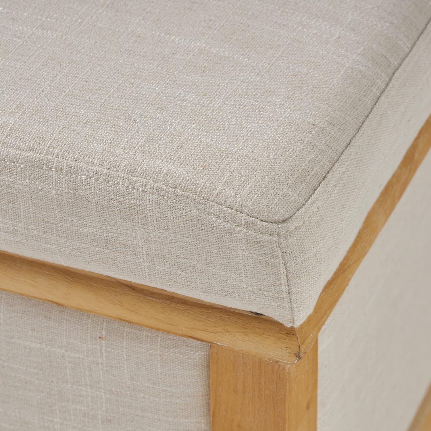 Christopher Knight Home Abilene Storage Ottoman - Beige: Linen Upholstered, Wood Frame, Rectangular Shape, 250lbs Capacity