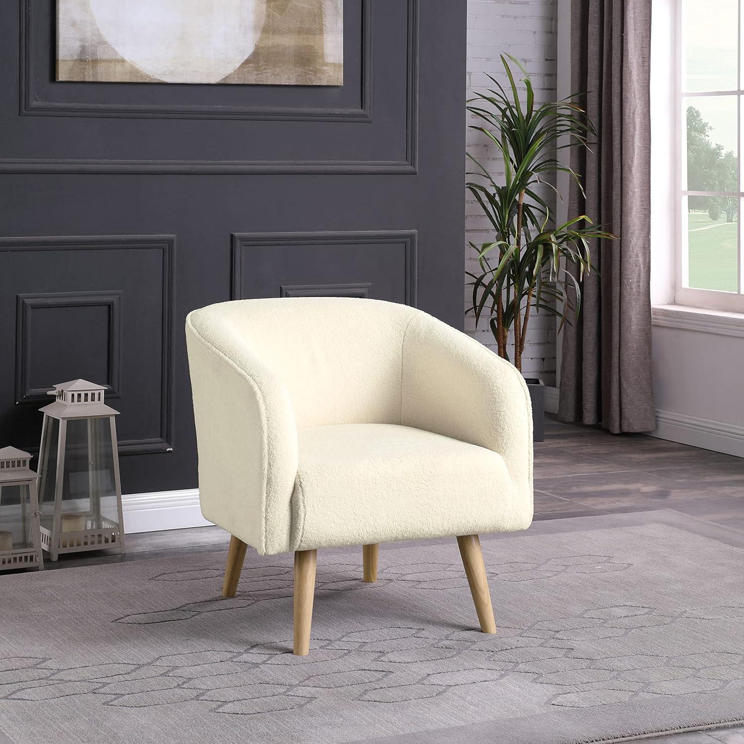 HomePop Sherpa Modern Wood and Fabric Accent Chair in Cream Finish