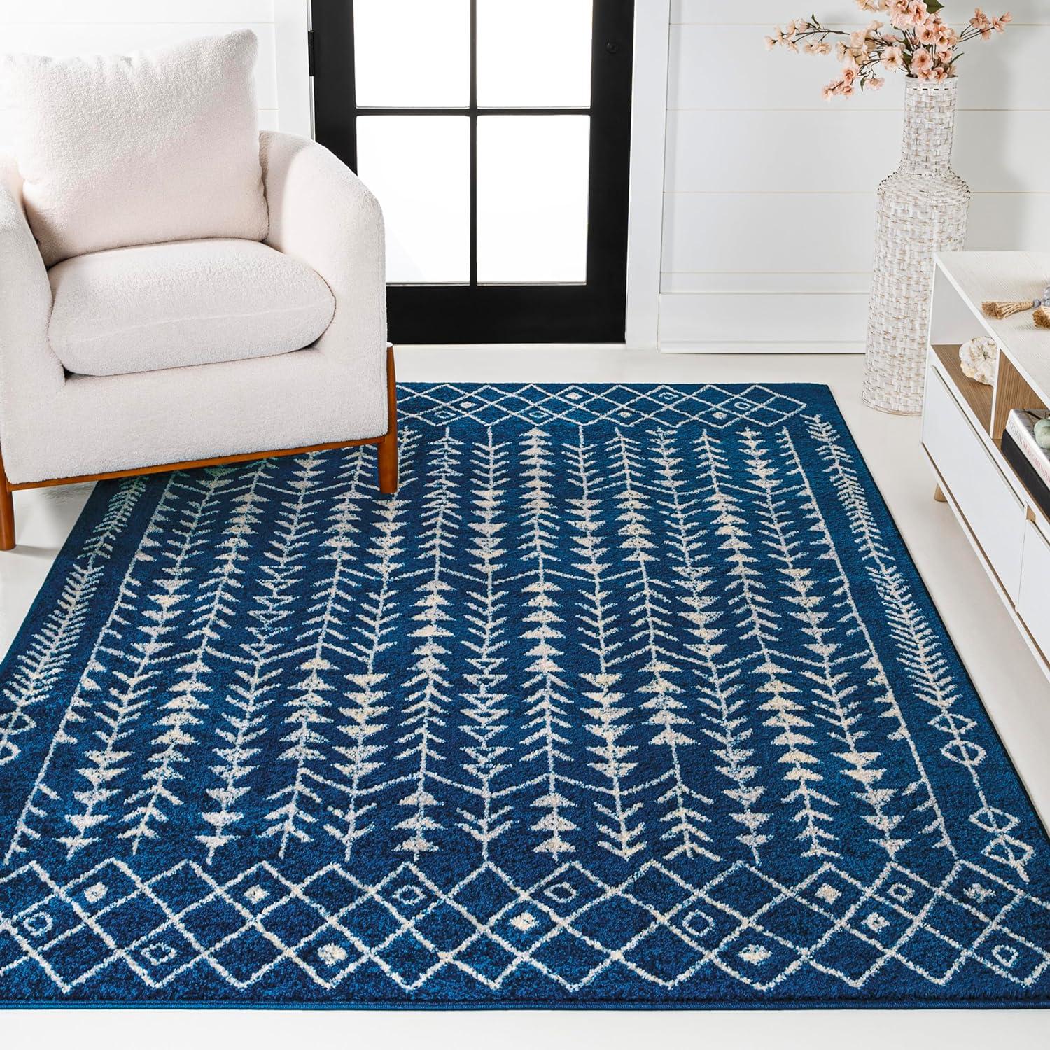 JONATHAN Y Ziri Moroccan Geometric Navy/Cream 3 ft. x 5 ft. Area Rug