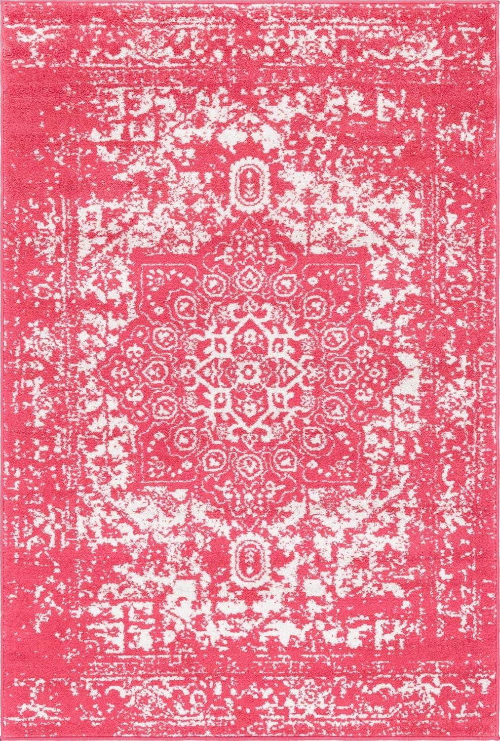 Unique Loom Richmond Collection Area Rug - Medallion (4' 1" x 6' 1" Rectangle Pink/Ivory)