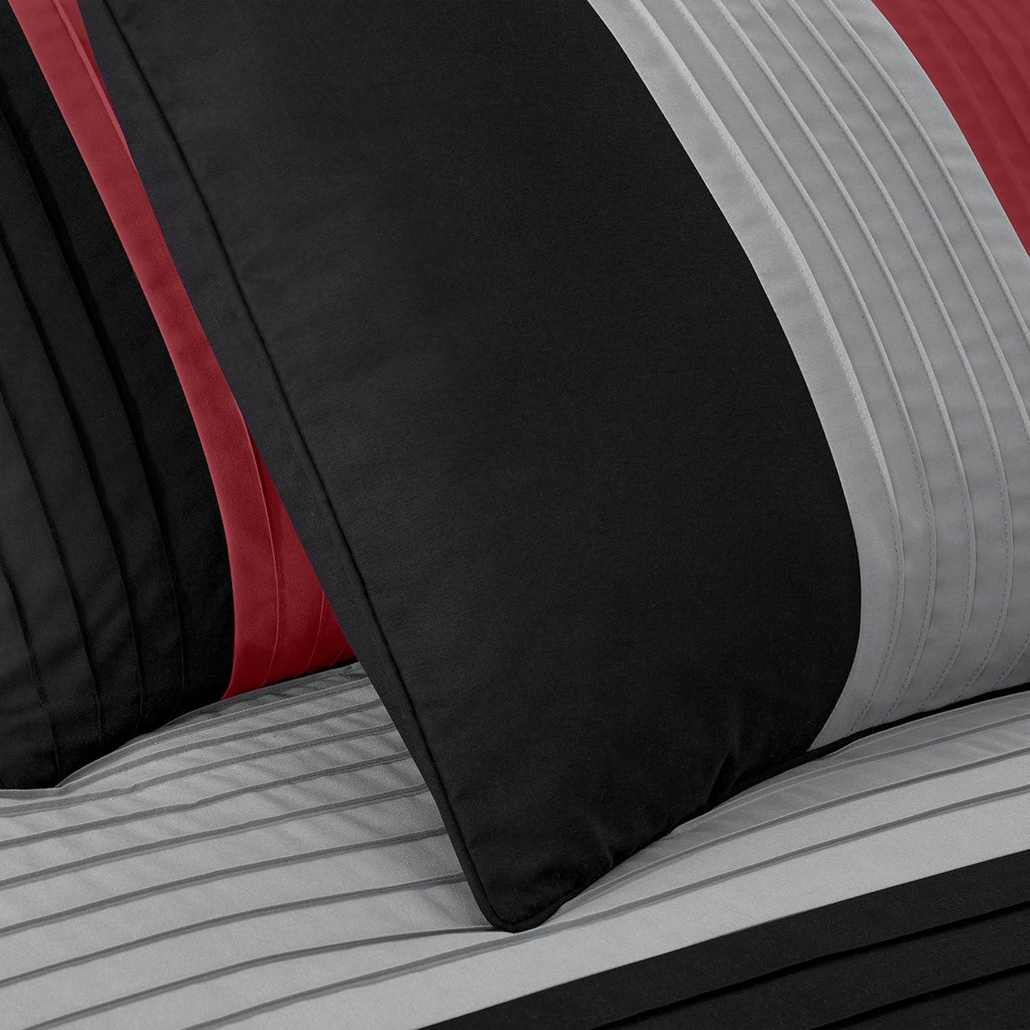 King Red Black Gray Microfiber 8-Piece Comforter Set