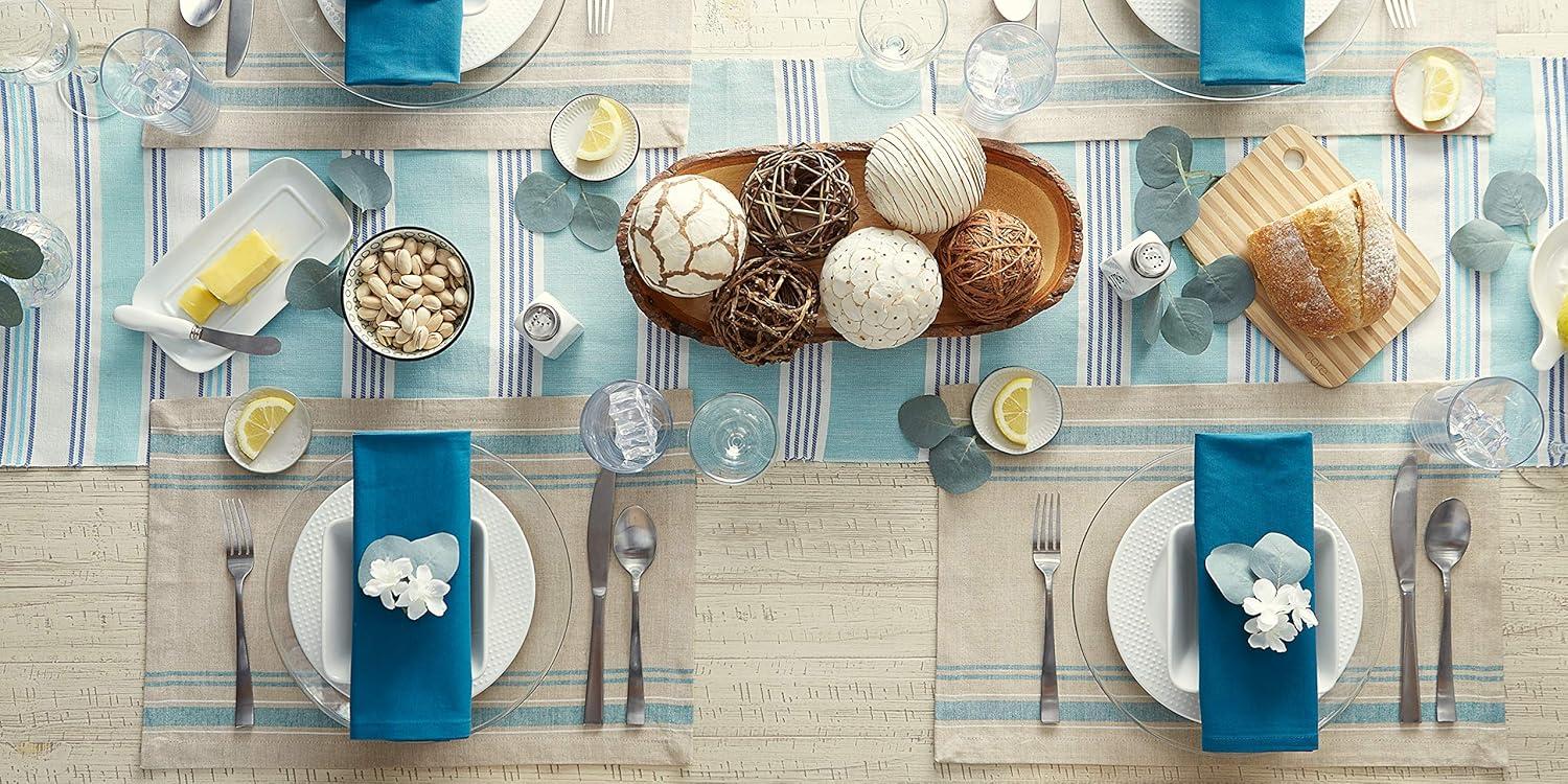DII French Stripe Placemat Set 6 Piece, Taupe/Teal, 13x19"