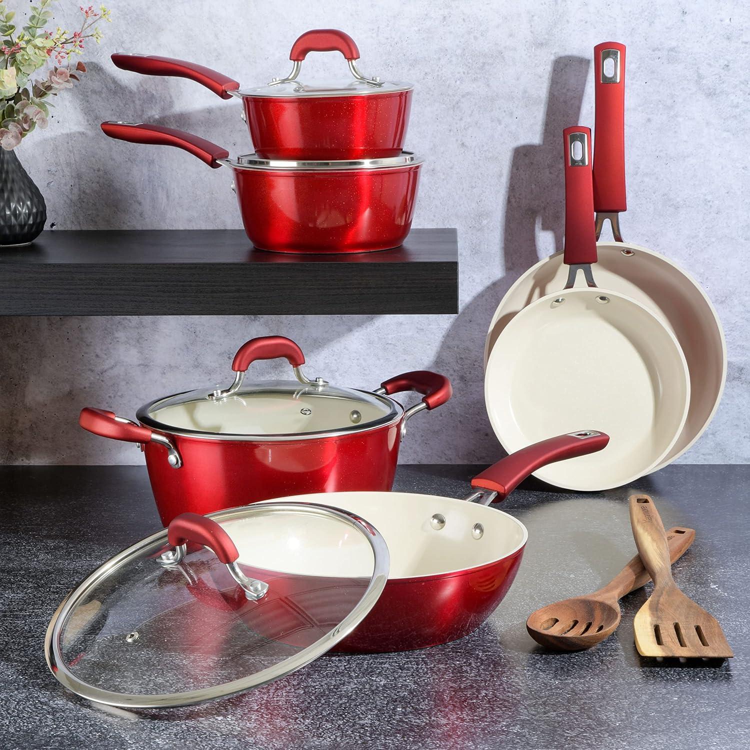 Kenmore 12-Piece Metallic Red Aluminum Nonstick Cookware Set