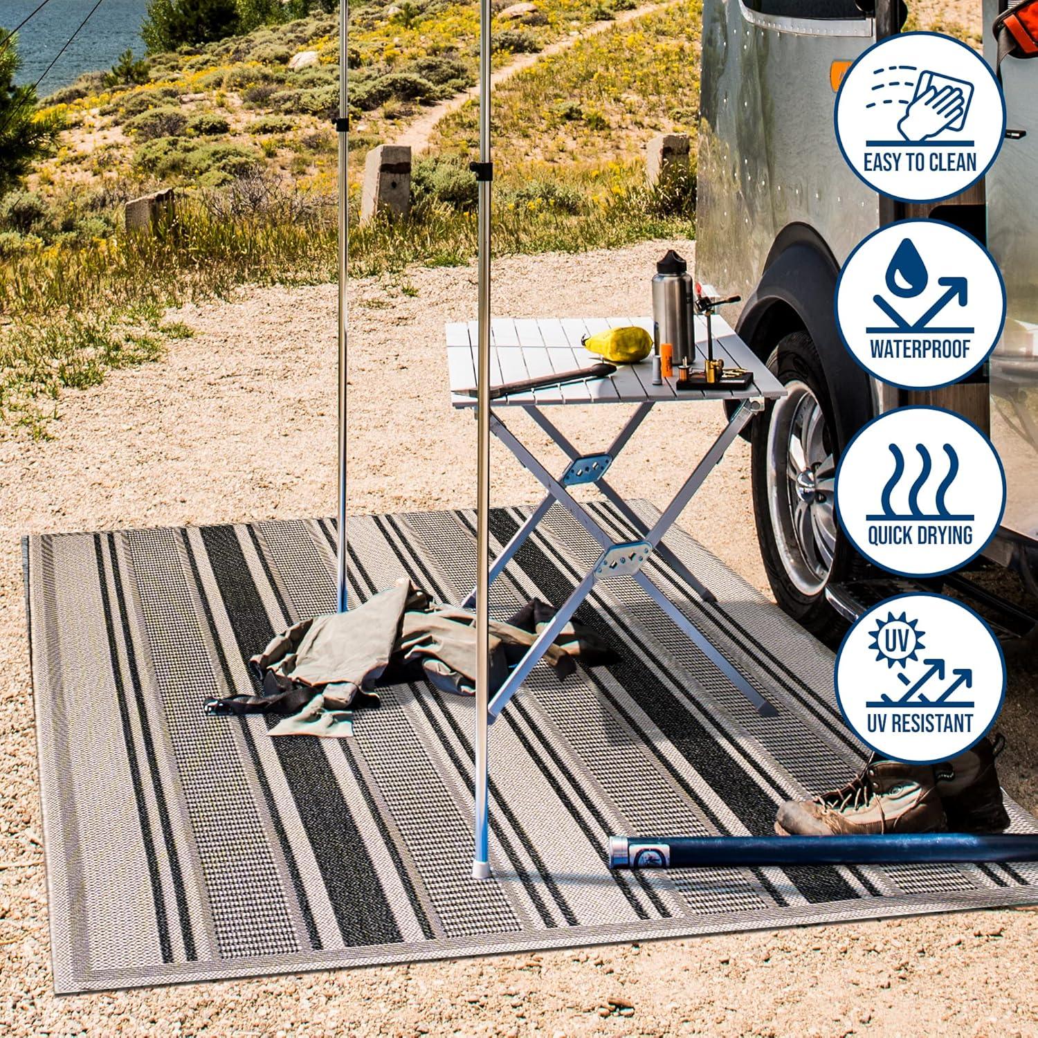 3' x 5' Haynes Modern Double Stripe Indoor/Outdoor Area Rug, Black/Beige - JONATHAN Y