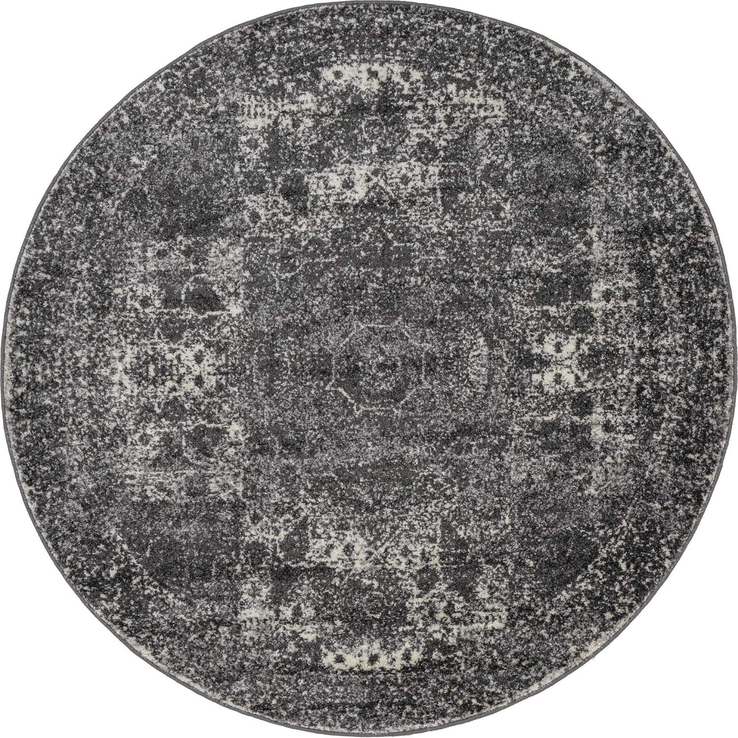 Unique Loom Bromley Collection Area Rug - Wells (5' 1" Round Dark Gray/Gray)