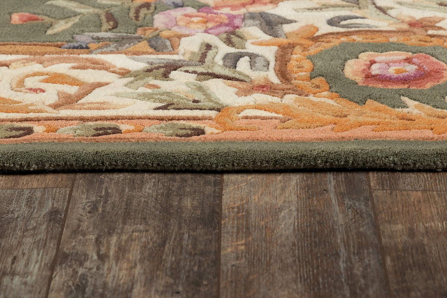 Handmade Sage Floral Wool Tufted Stain-Resistant Area Rug 2' x 3'