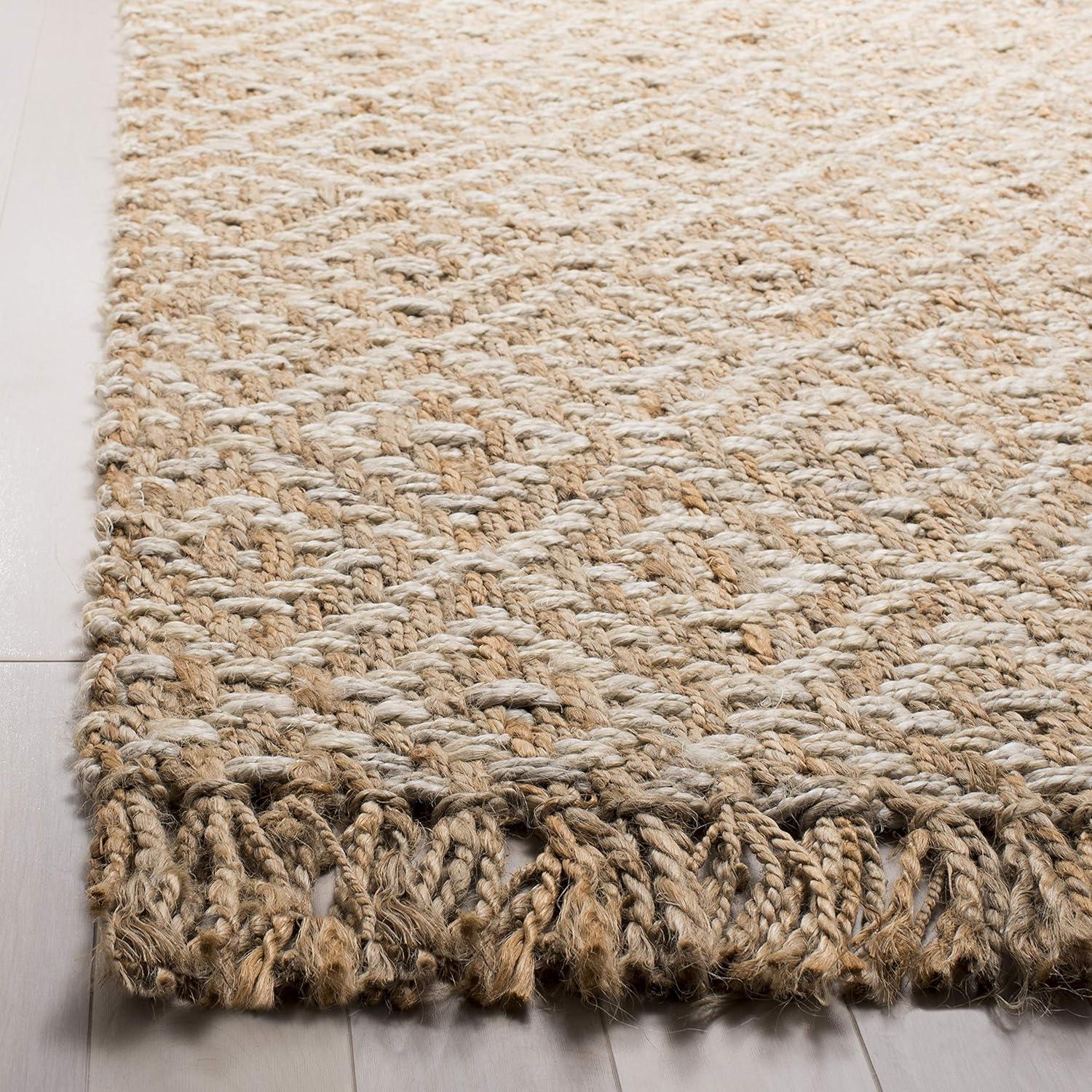 Ivory Natural 6' Square Handmade Boho Geometric Jute Area Rug