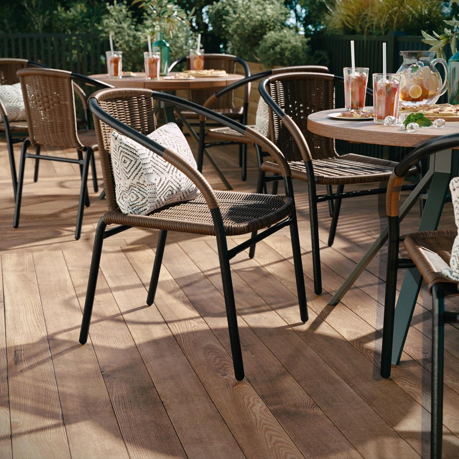 Flash Furniture Lila 2 Pack Medium Brown Rattan Indoor-Outdoor Restaurant Stack Chair