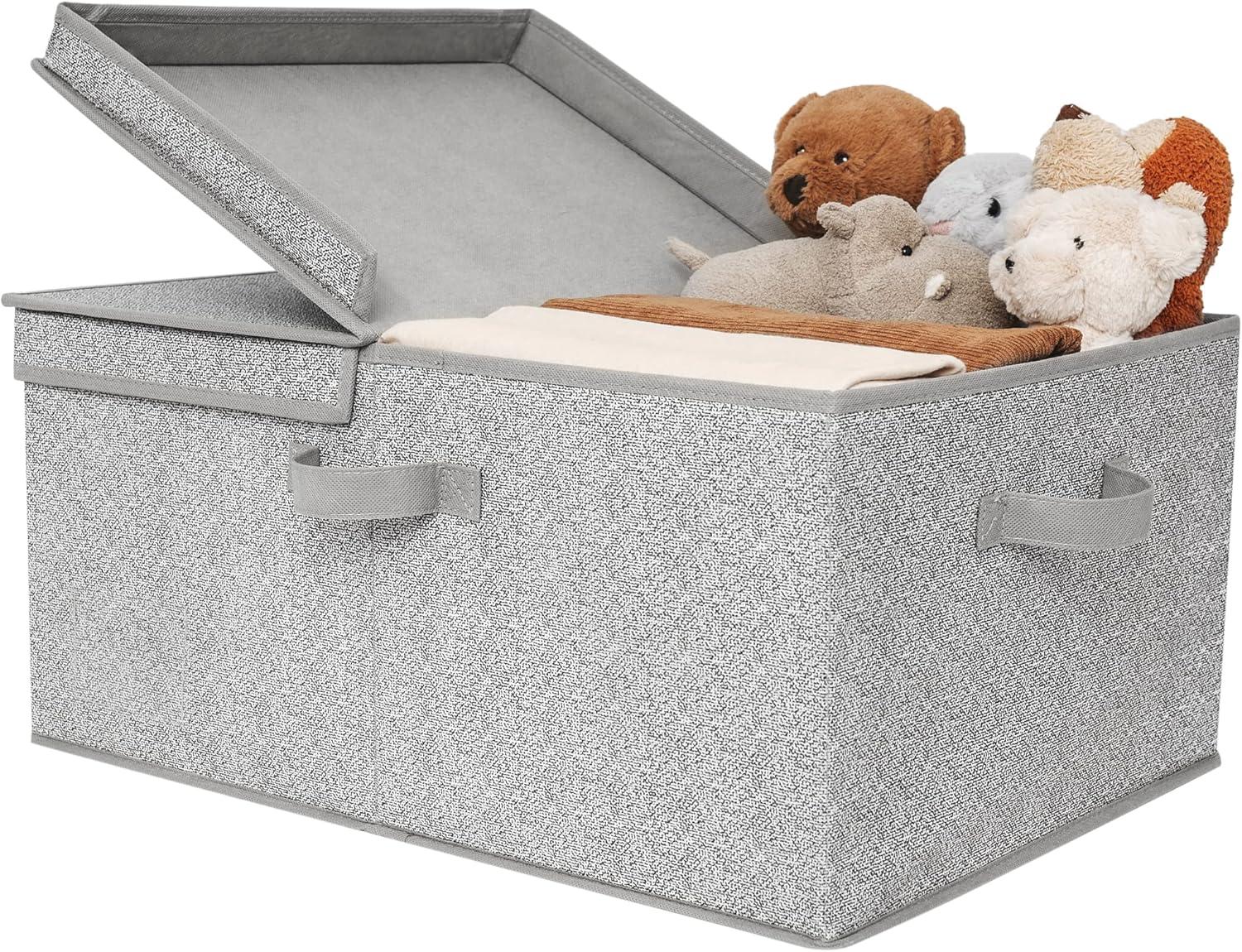 Gray Rectangular Fabric Storage Bin with Flip Lid