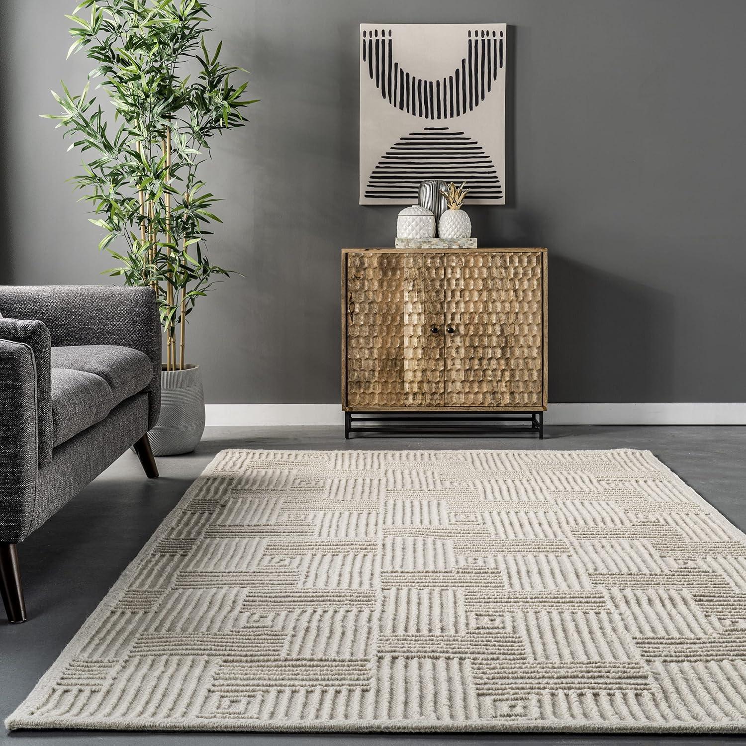 Nuloom Mallory Geometric 6x9 Wool Indoor Area Rug for Living Room Bedroom Dining Room Kitchen, Ivory