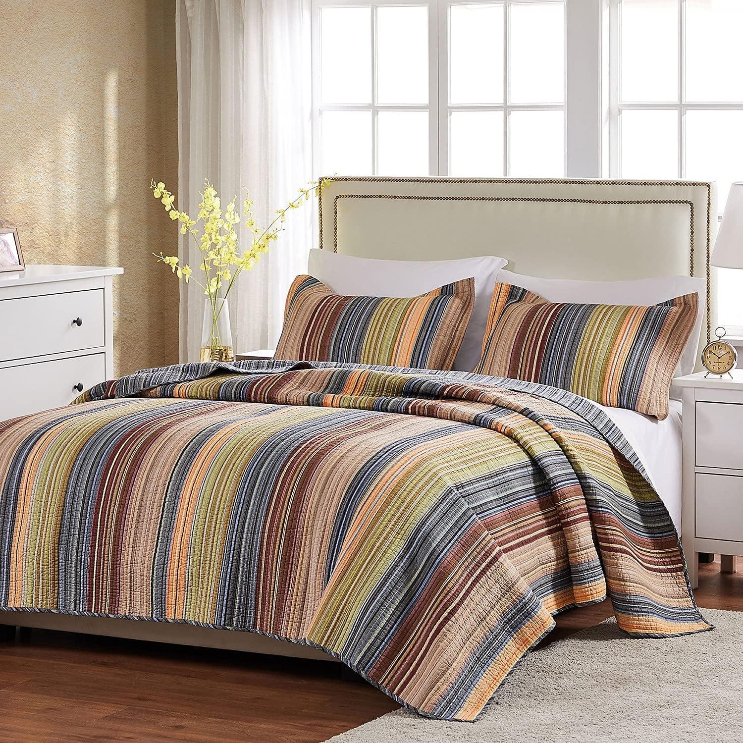 Katy Stripe Cotton Reversible Quilt Set