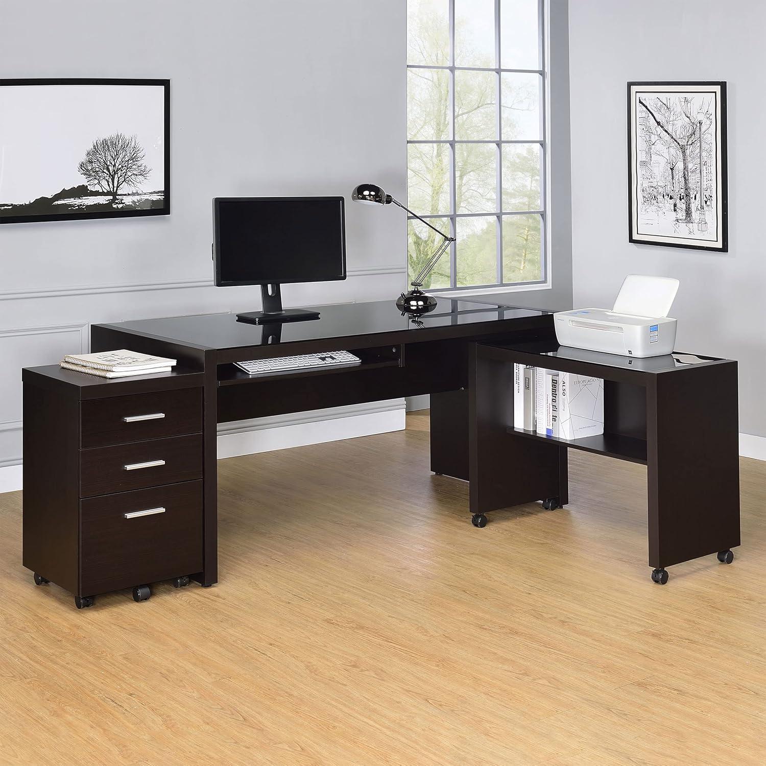 Black Wood Home Office Desk with Drawer and Keyboard Tray