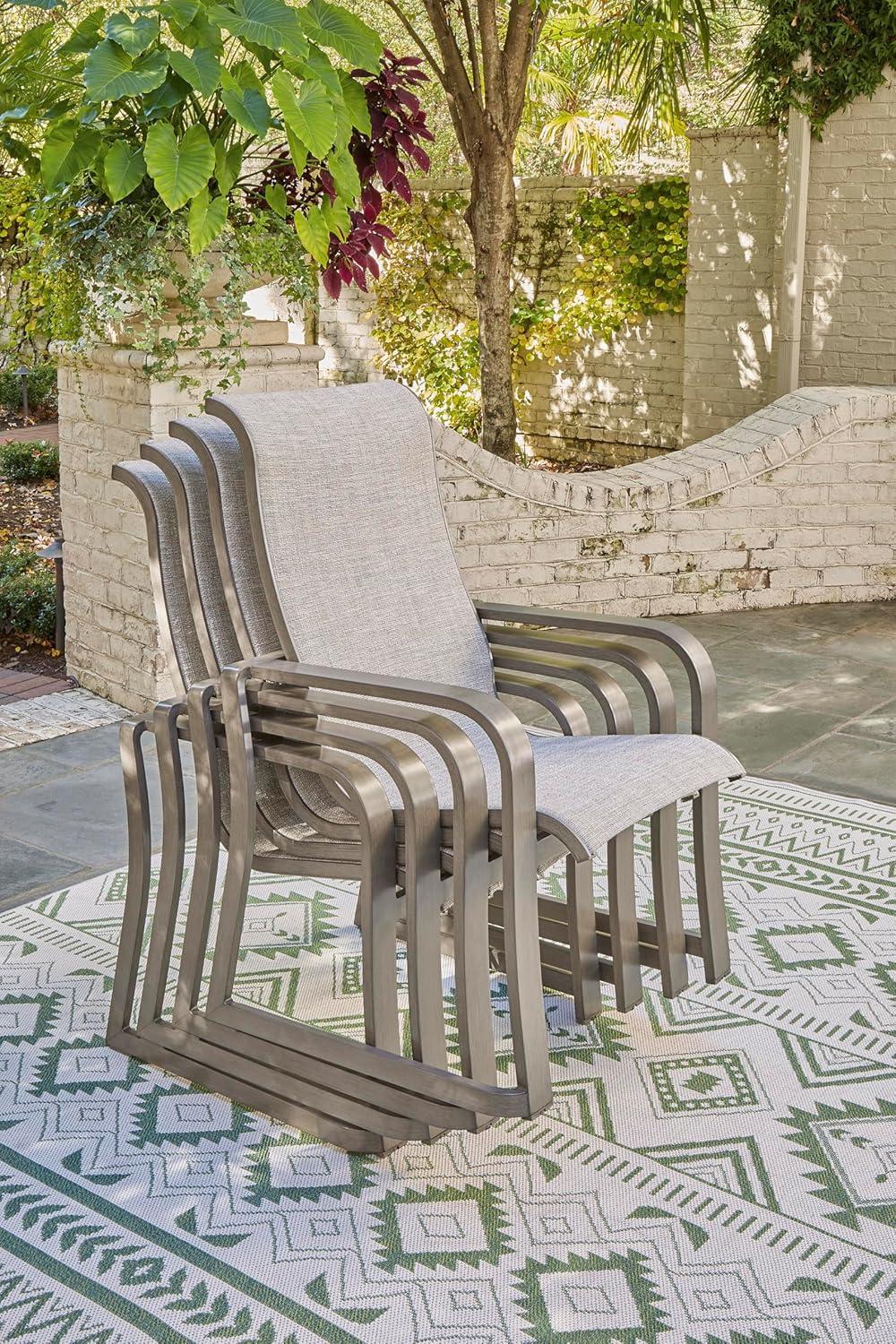 Signature Design by Ashley Beach Front Beige Sling Arm Chair - Set of 4