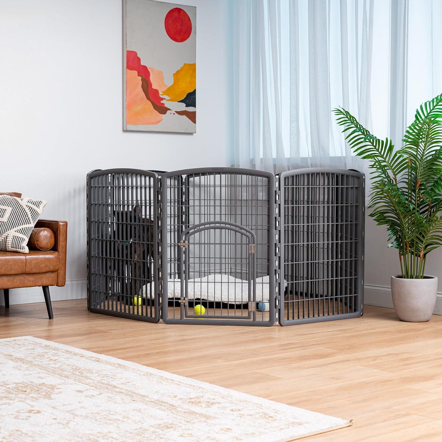 Gray 34" Heavy-Duty Plastic 8-Panel Pet Playpen