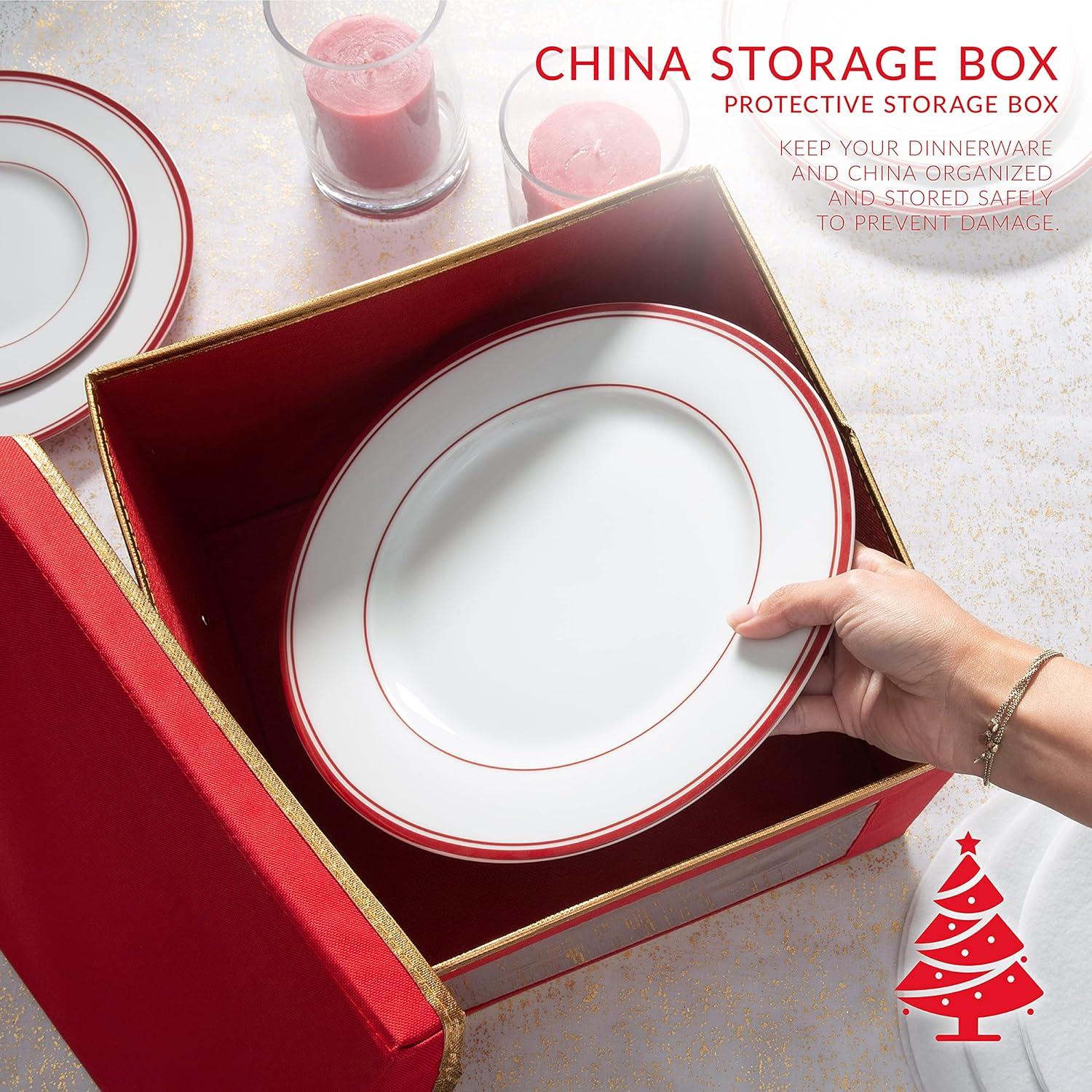 Dinner Plate Dinnerware Storage Box - Simplify: Protective Felt Dividers, Stackable, Polyester Material, Spot Clean