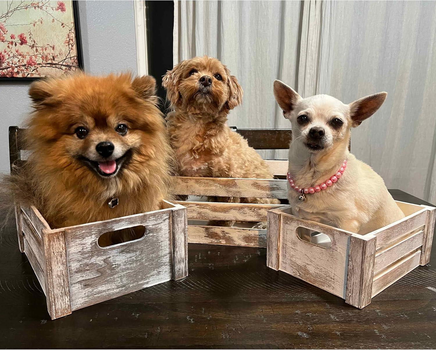 Rustic White Wooden Stackable Storage Crates Set of 3