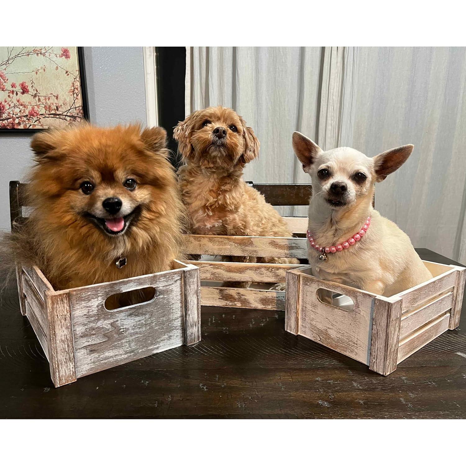 Admired By Nature Wooden Crates Storage Container, Rustic White Set of 3, Farmhouse Style Decorative Baskets for Home Decor, Rustic Decor, Nesting Stackable Organizers, Distressed Wood Crates C21