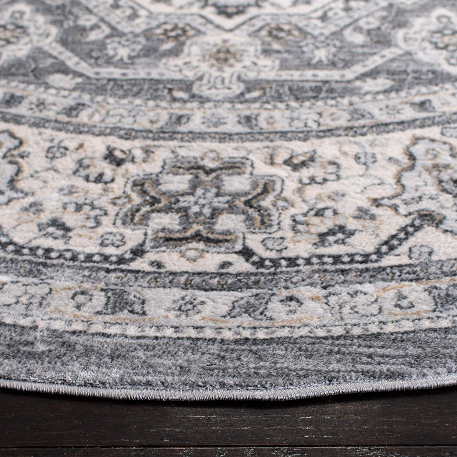 Isabella ISA916 Power Loomed Area Rug - Grey/Cream - 6'7" Round - Safavieh