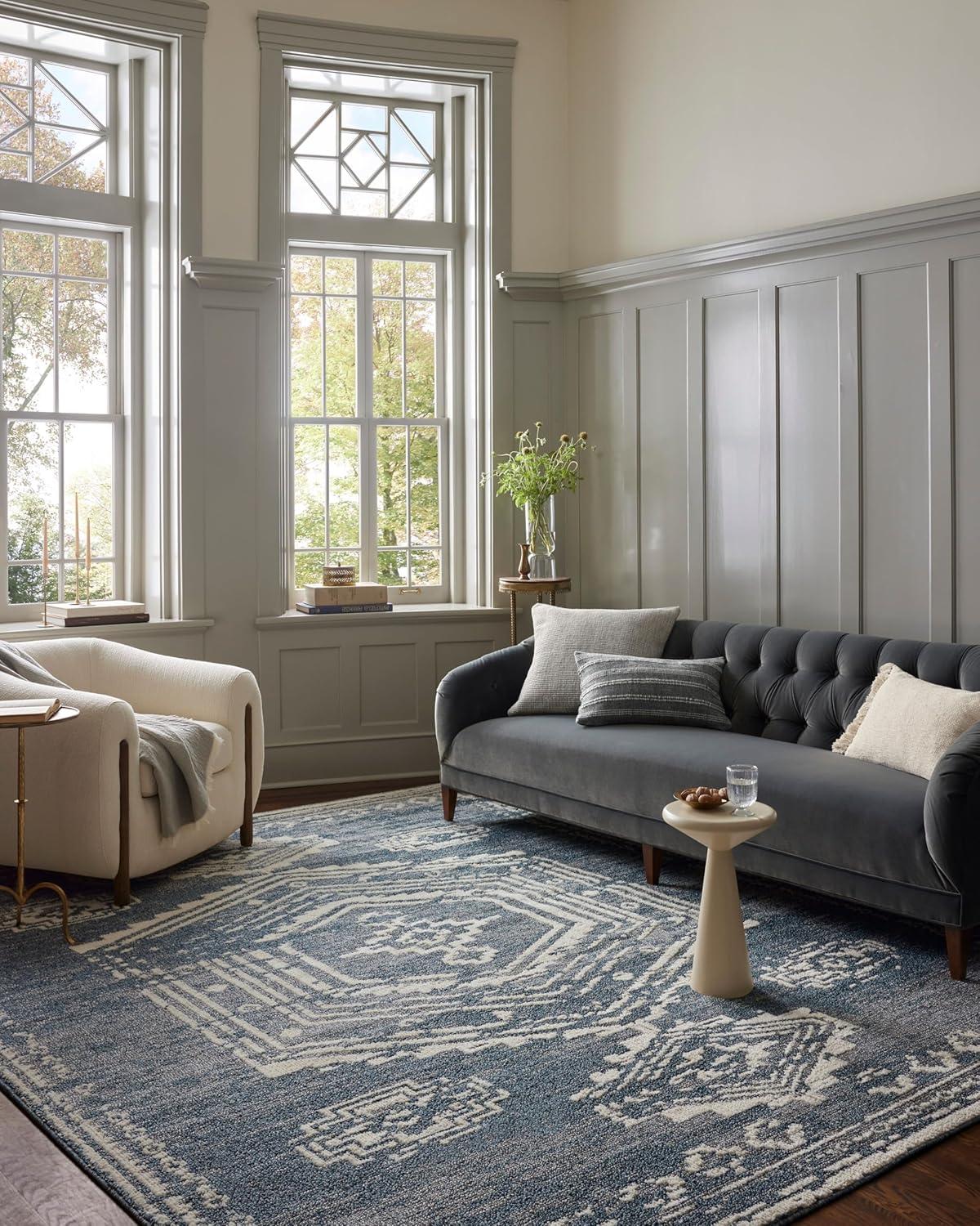 Gigi Rug by Magnolia Home by Joanna Gaines x Loloi - Denim and Ivory / 6'7" x 9'2"