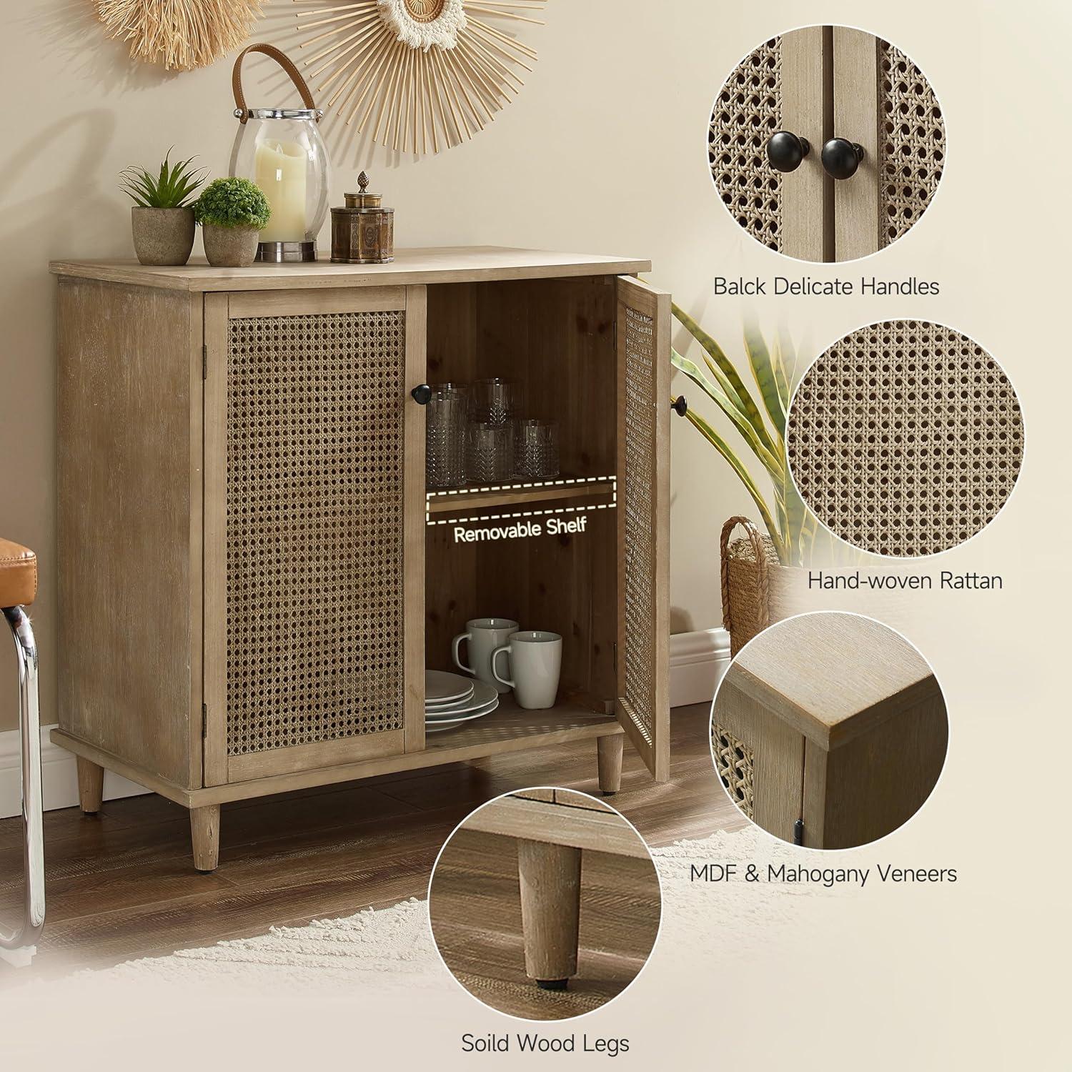 Art Leon Cane Wicker Cabinet Sideboard, Natural